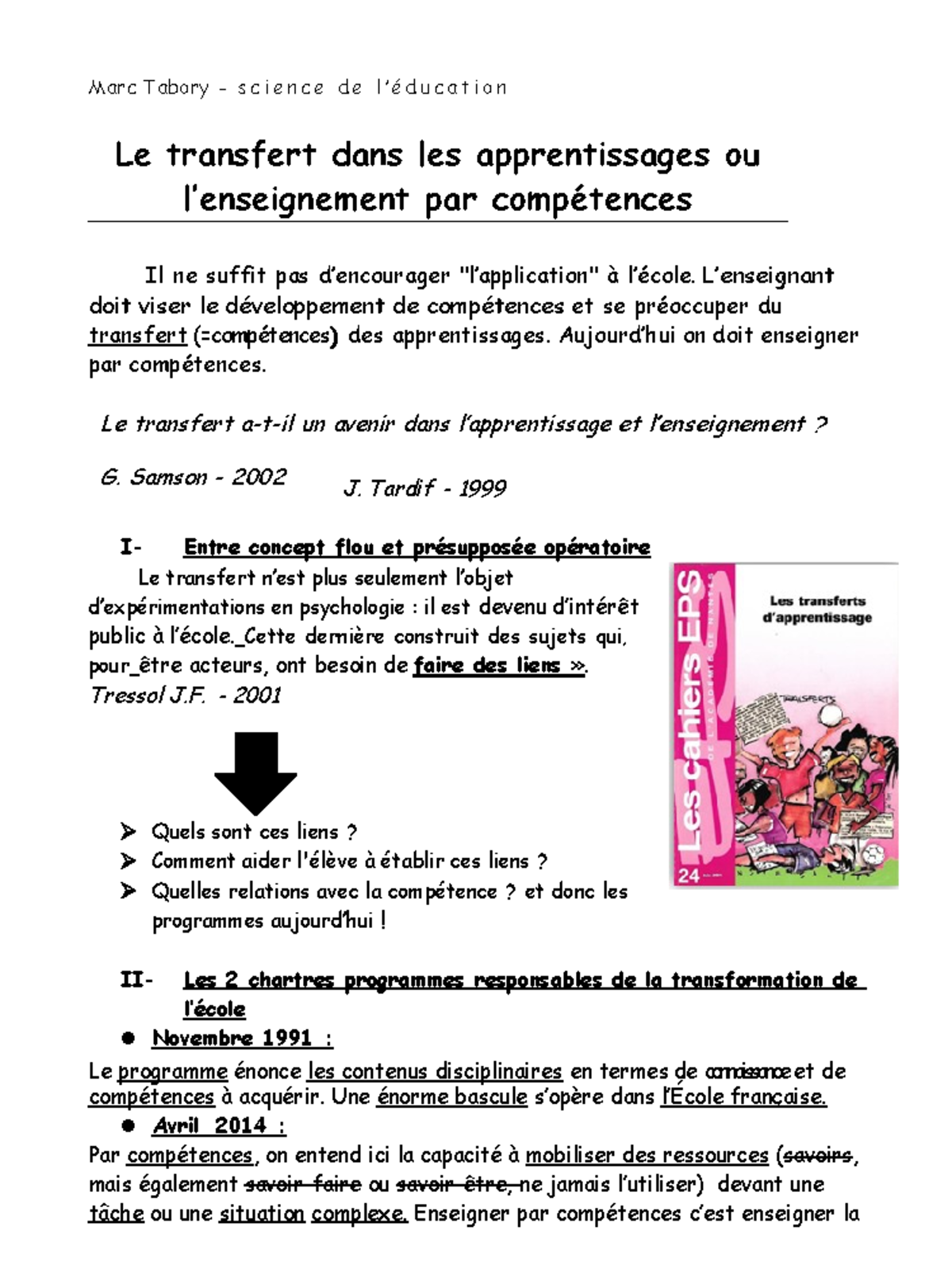 CM1 - Le transfert dans les apprentissages - Le transfert dans les ...