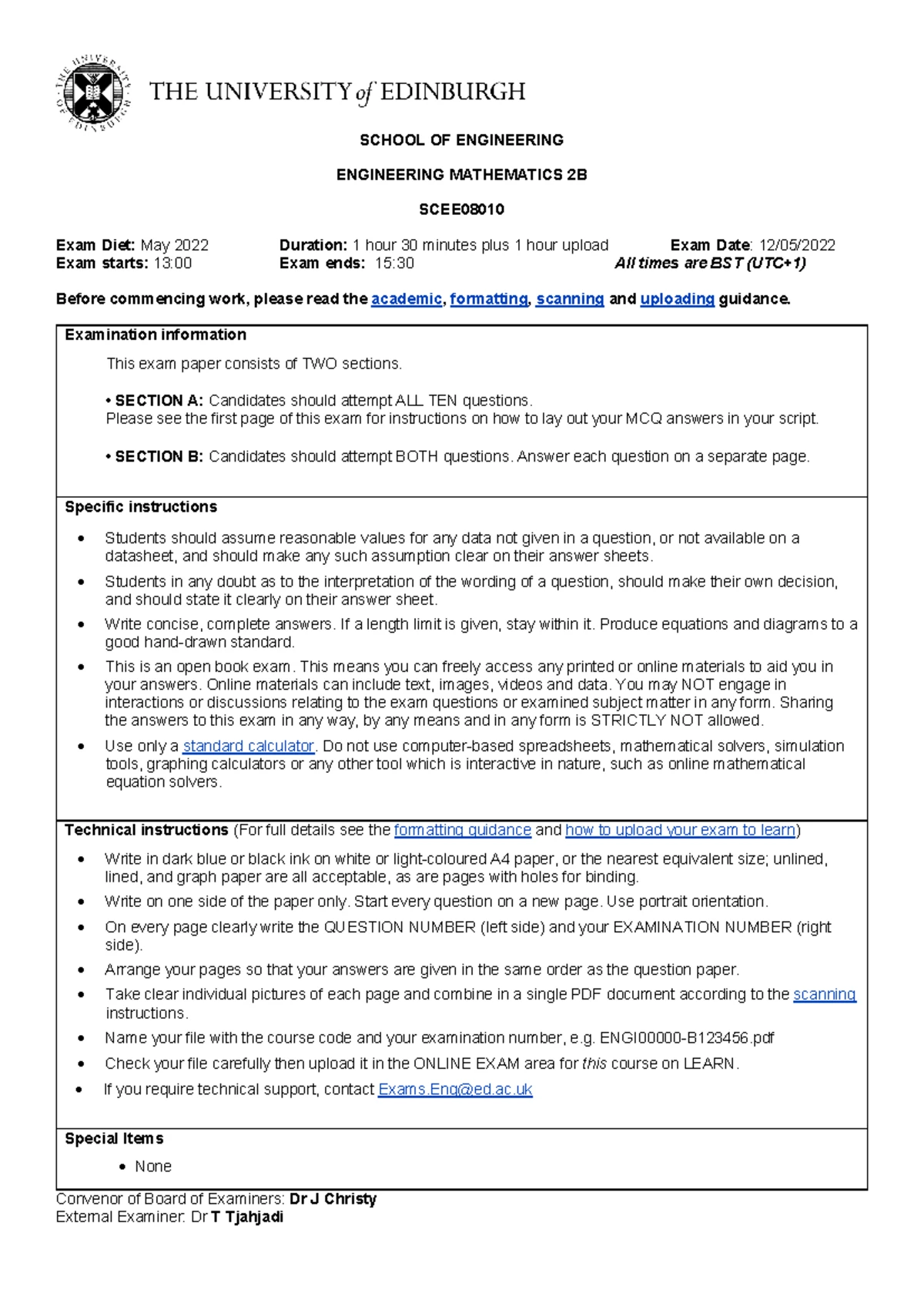 SCEE08010 Engineering Mathematics 2B Past Exam Paper - April/May 2021 ...