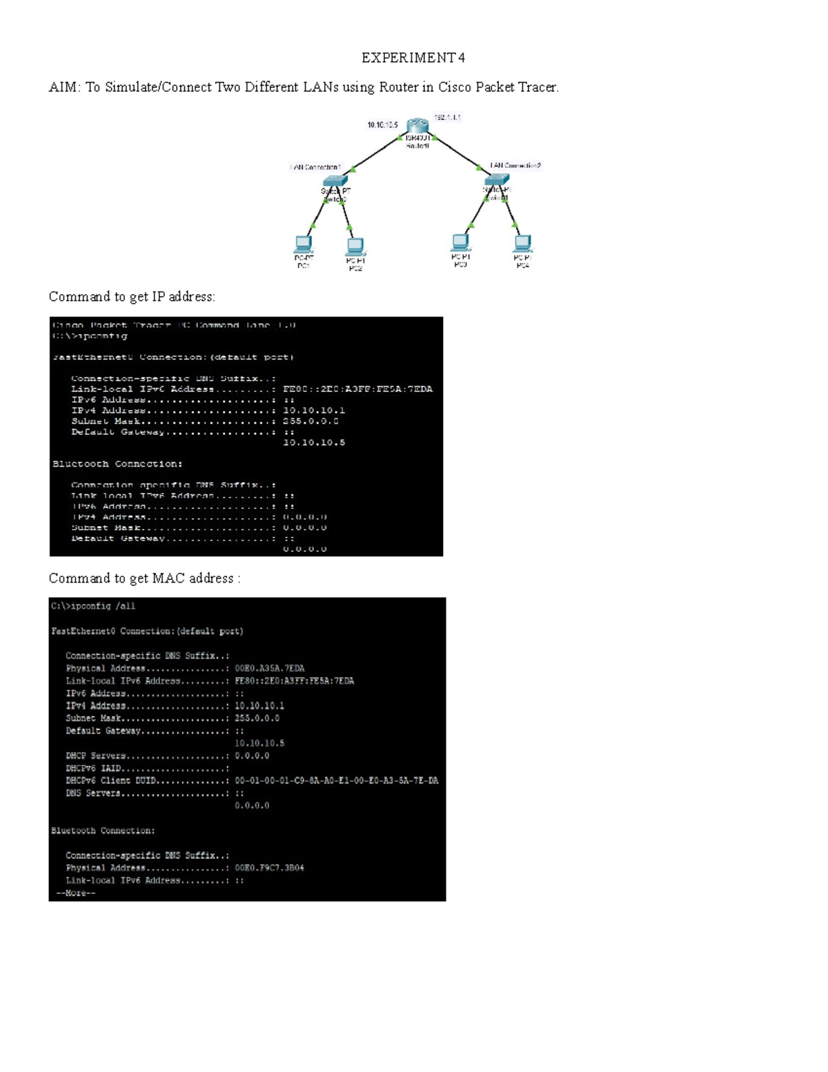 Prac4 CN: Simulating Two LANs with Router in Cisco Packet Tracer - Studocu