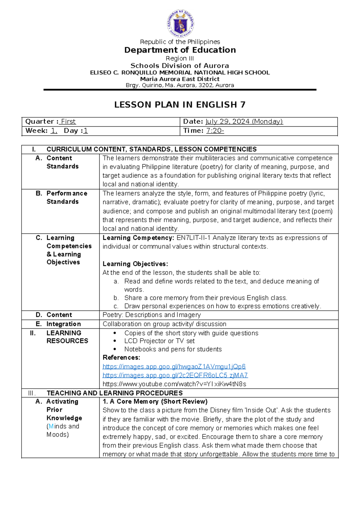Matatag LP-Q1- W1 Day 1 - Department of Education Region III Schools ...