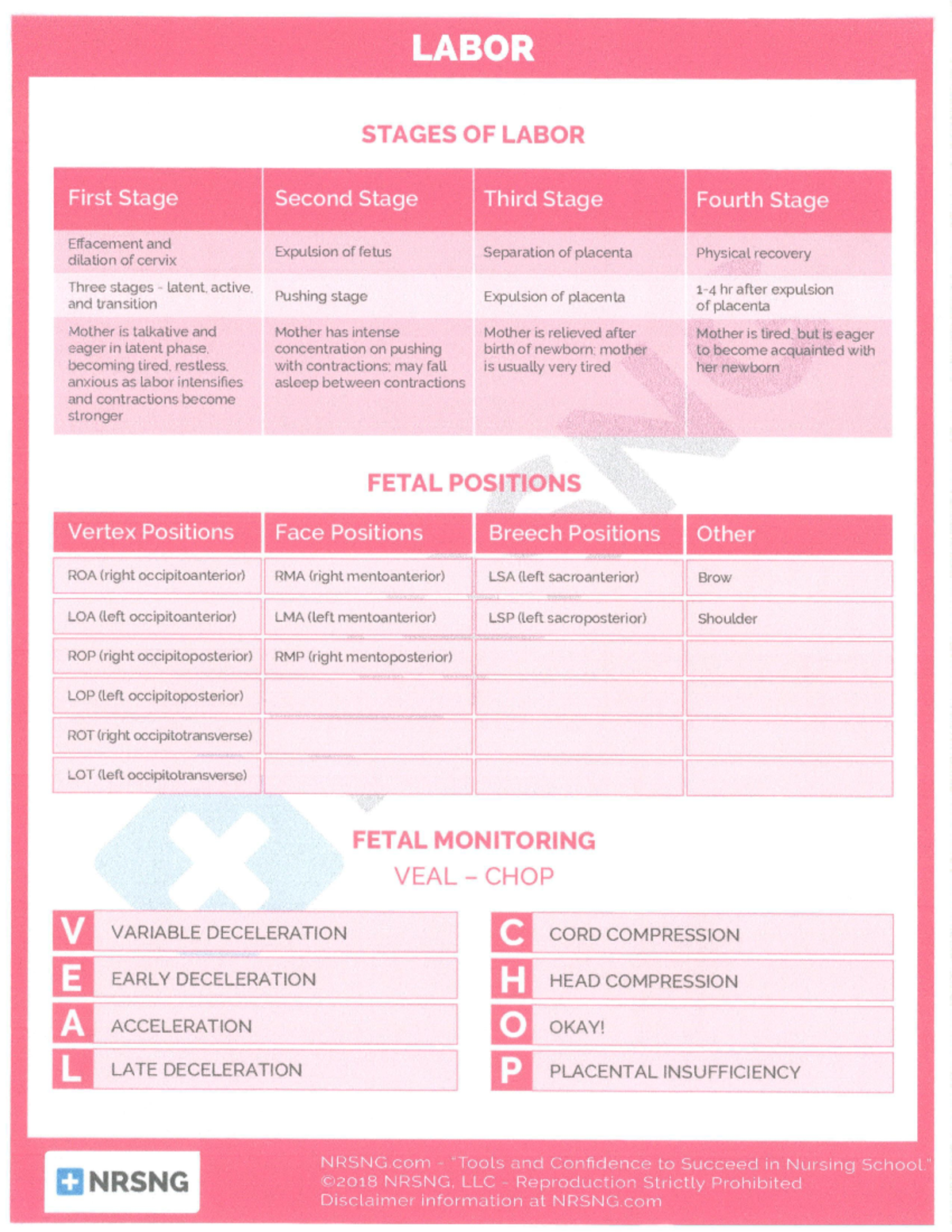 Labor Sheet Maternity - STAGES OF LABOR • • • .. - • :::,:l:~1~~~1·;1 ...