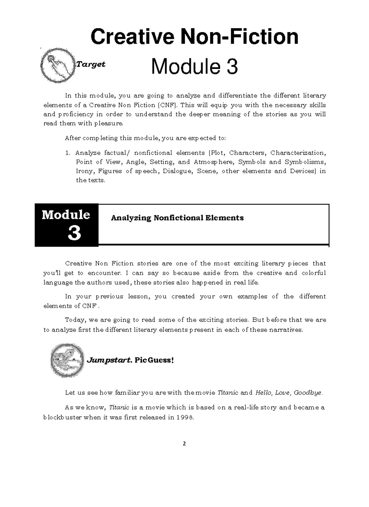 Module 3 - Analyzing Elements of Creative Nonfiction (CNF) - Studocu