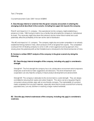 D081 - Task 1 - Passed - Task 1 Template Course/Assessment Code: D081 ...