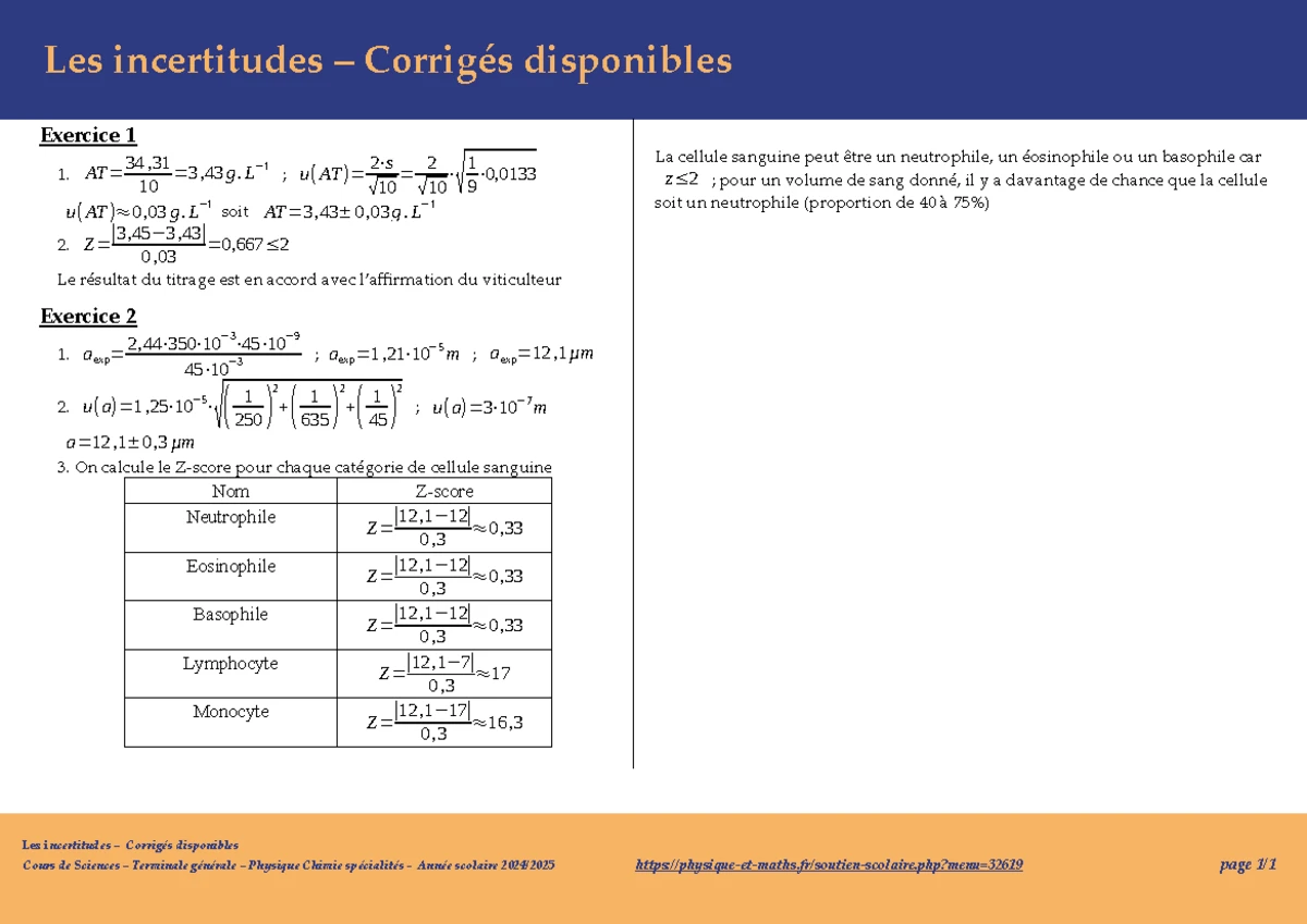 Incertitudes fiche cours - Les incertitudes – Fiche de cours 1. Les ...