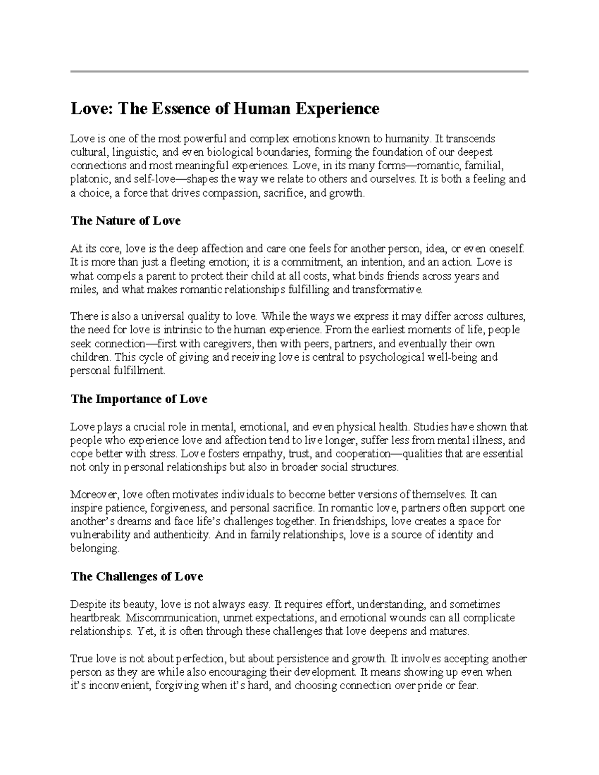 Essay on Love: The Essence of Human Experience - Studocu