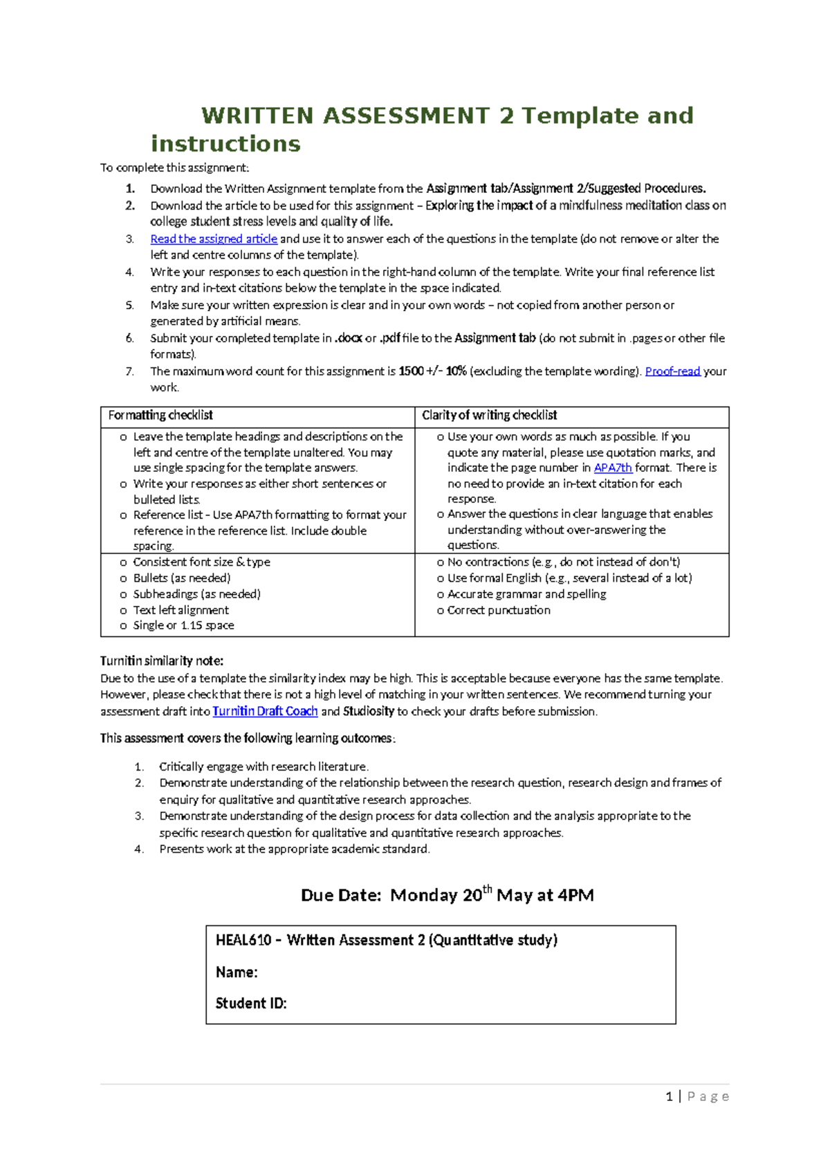 Written assessment 2 Template sem1 2024 HEAL610 Final - WRITTEN ...