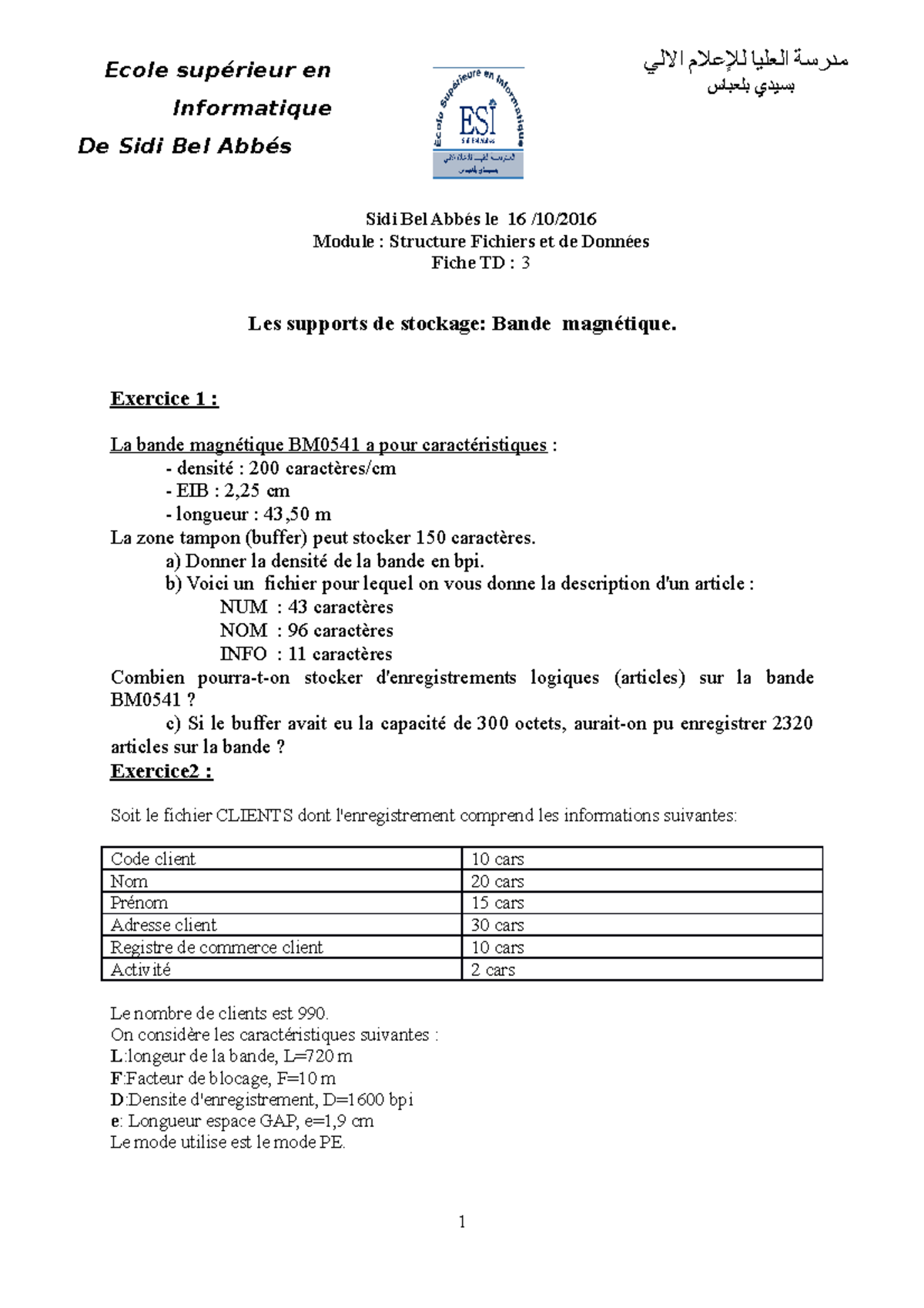 TD3 Exercices sur la Bande Magnétique et Capacités de Stockage Studocu — free download