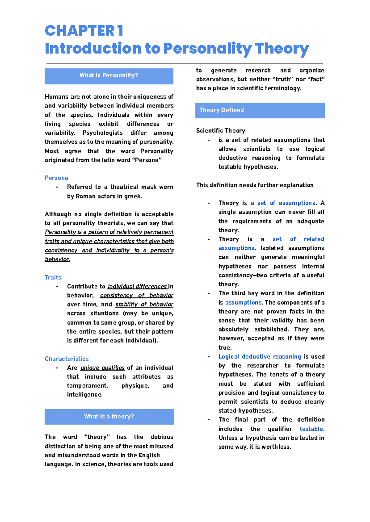 CH 1 - Theories of Personality: An Introduction and Overview - Studocu