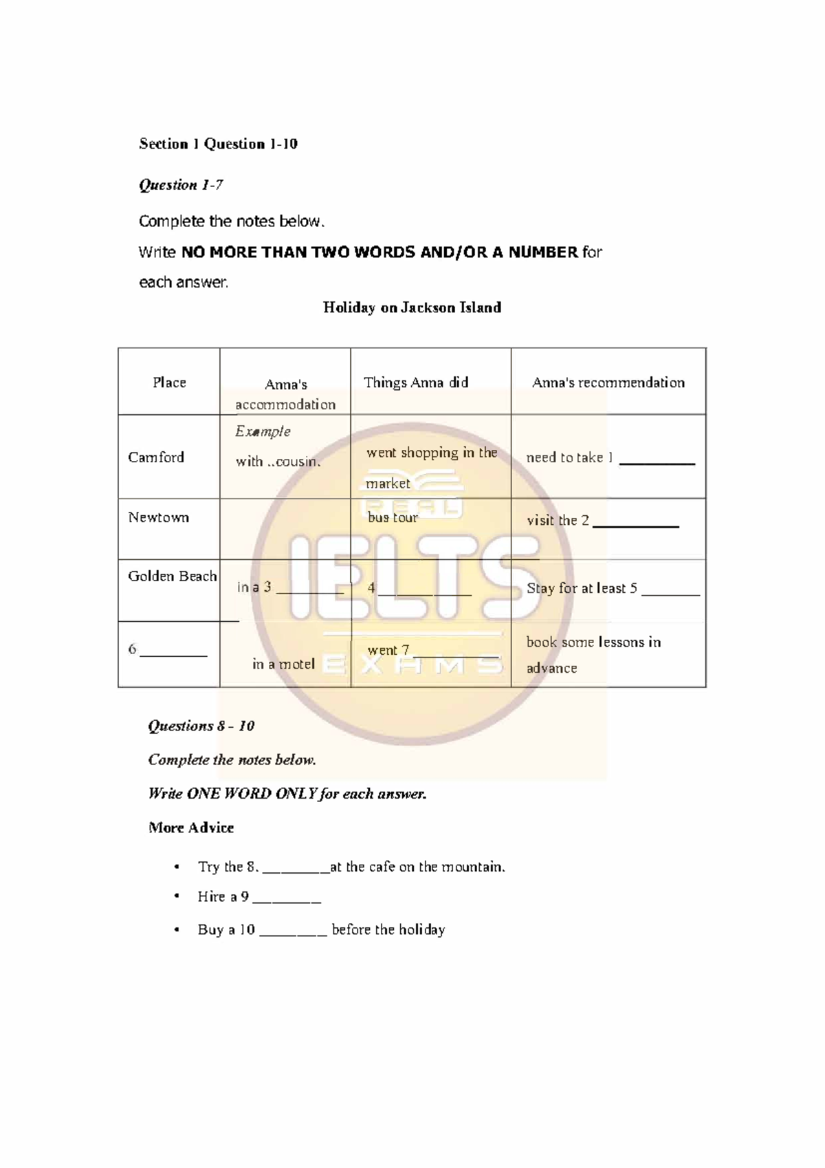 IELTS Practice Test Listening - Test 2 Notes & Questions Guide - Studocu