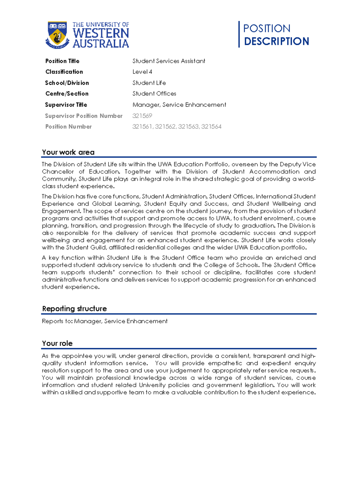 Position Description - Student Services Assistant - 517723 - POSITION ...