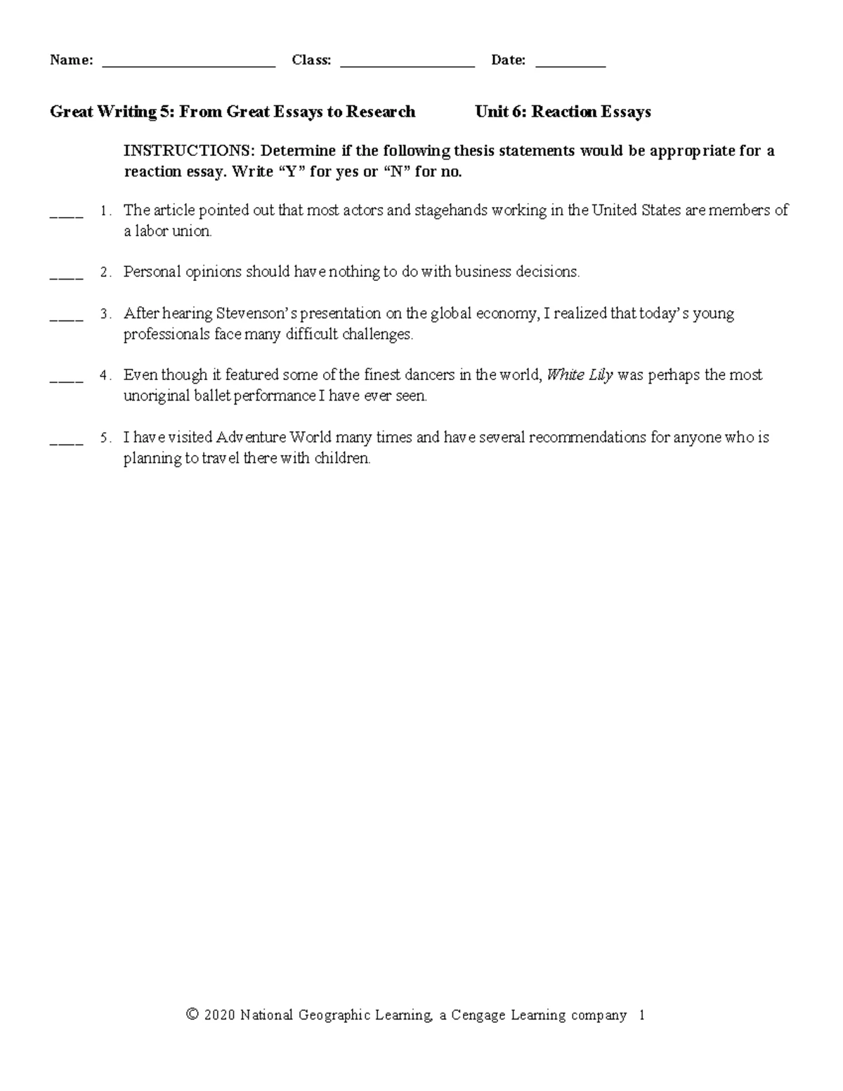 Great Writing 5: Unit 2 Exam on the Writing Process and Grammar - Studocu