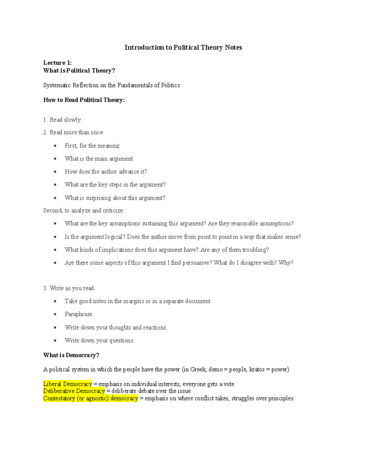 POL 101: Political Theory Lecture Notes Summary and Key Concepts - Studocu