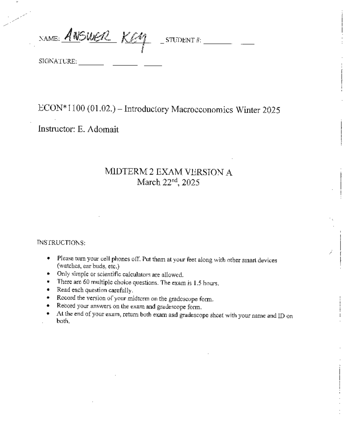 ECON-1100 Winter 2025 Midterm 2 Exam Answer Key & Instructions - Studocu