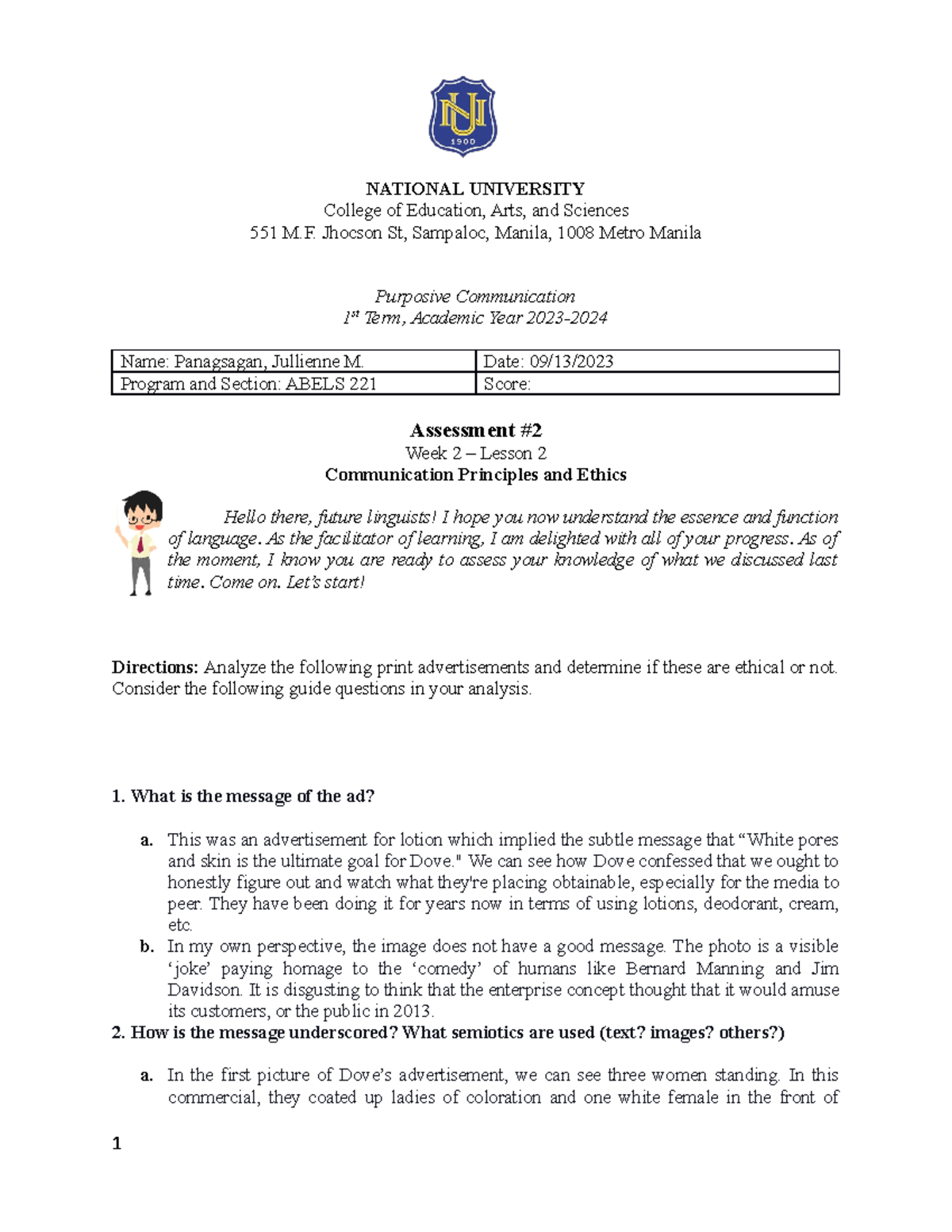 Assessment TASK NO. 3 - Essay - NATIONAL UNIVERSITY College of ...