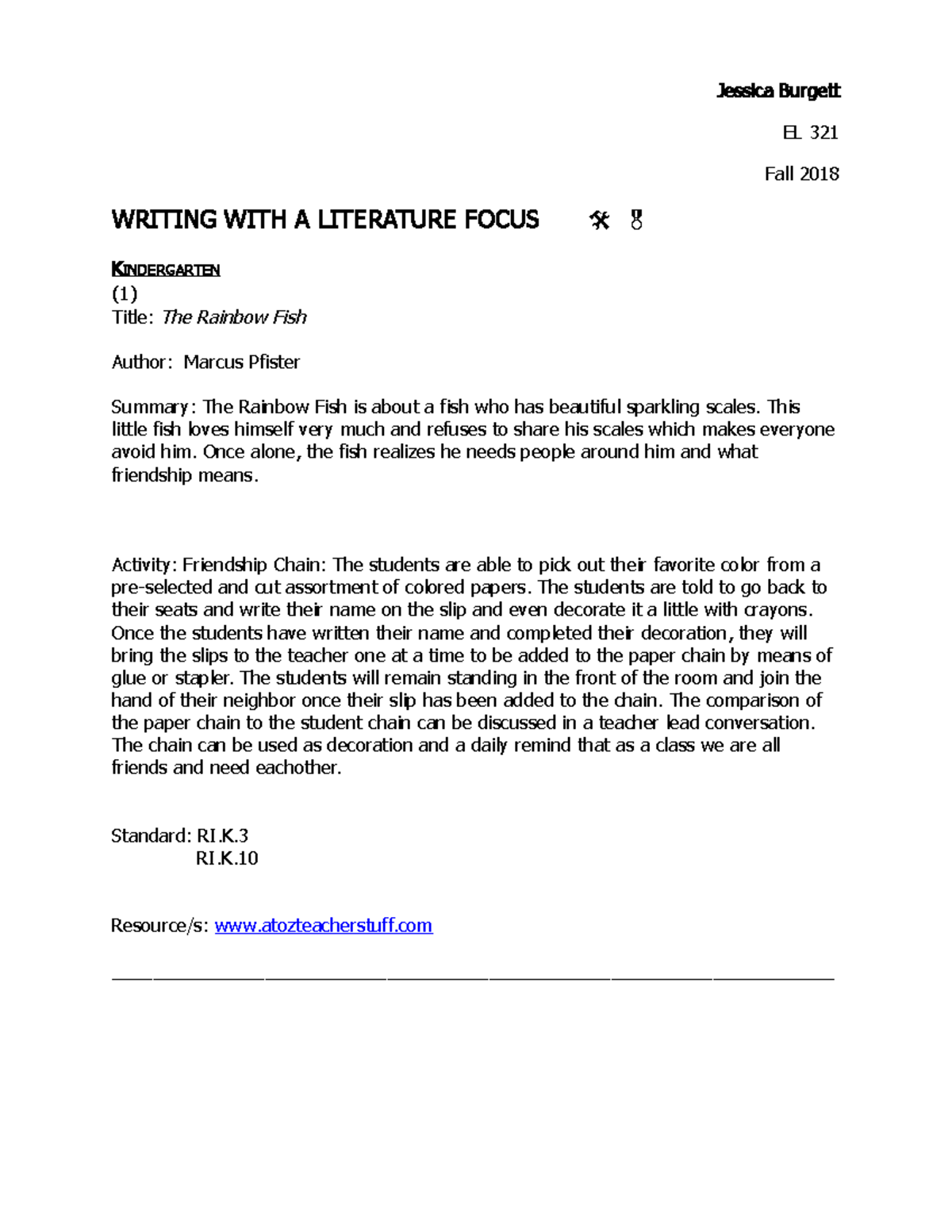 EL 321 Writing with a Lit Focus: Engaging Activities for K-6 - Studocu
