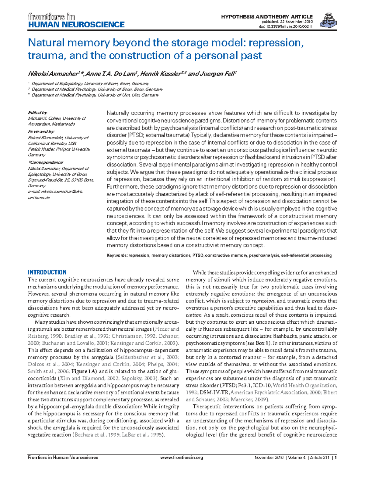 Natural Memory Beyond the Storage Model: Repression & Trauma Insights ...