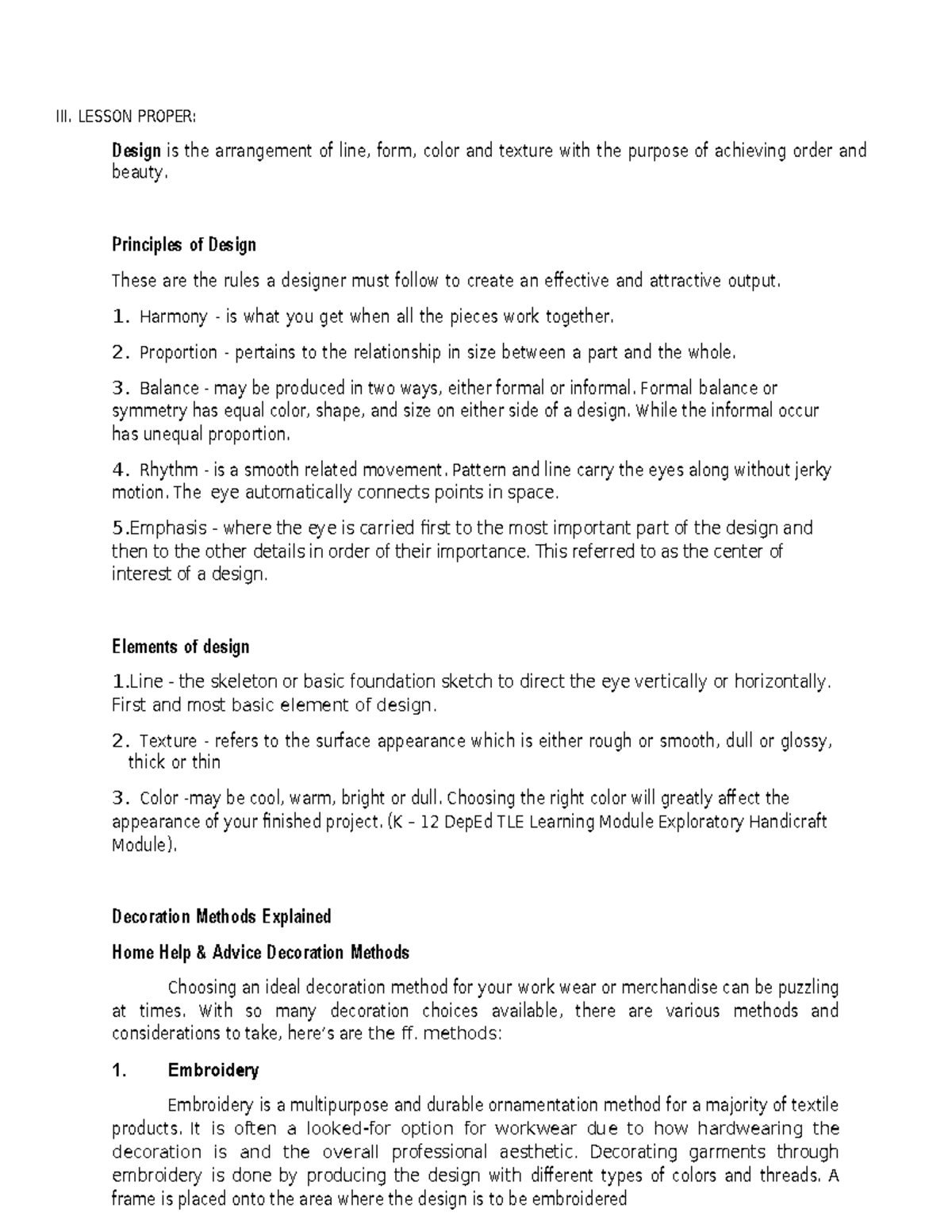 Module 15: Lesson Proper on Design Principles and Decoration Methods ...
