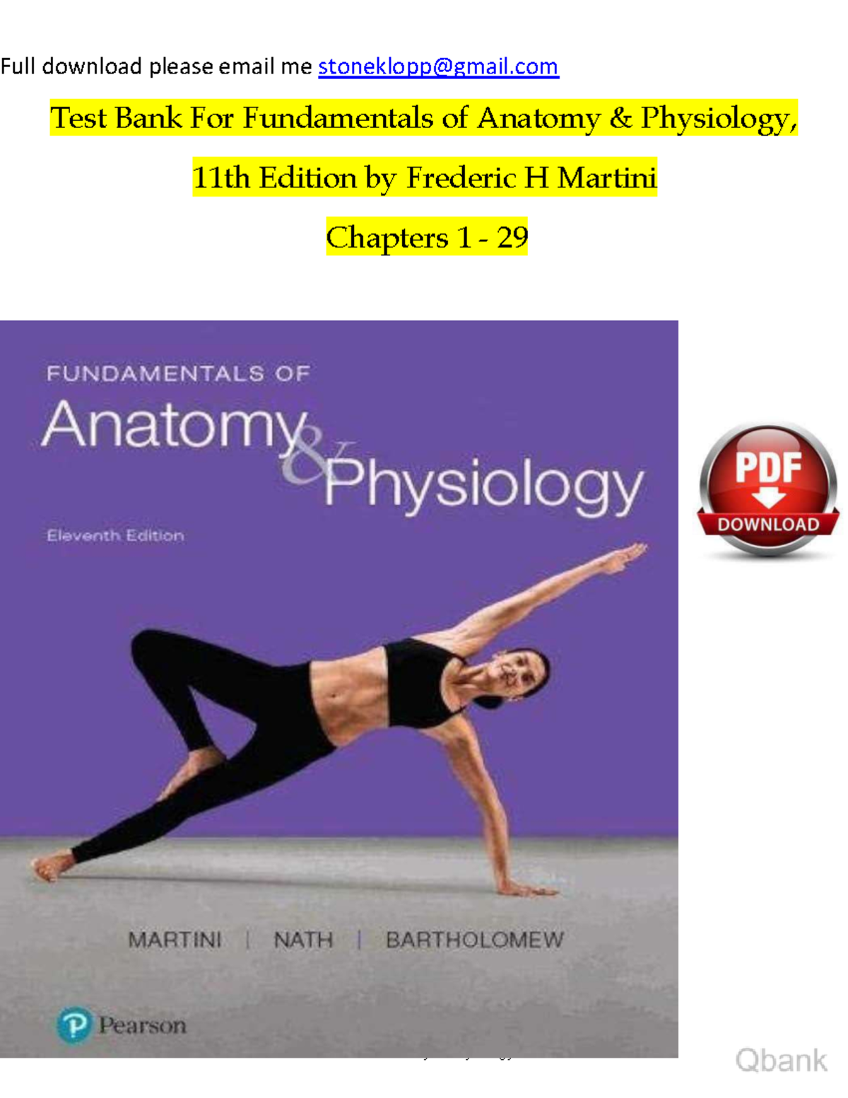 Test Bank For Fundamentals Of Anatomy Physiology 11th Edition By