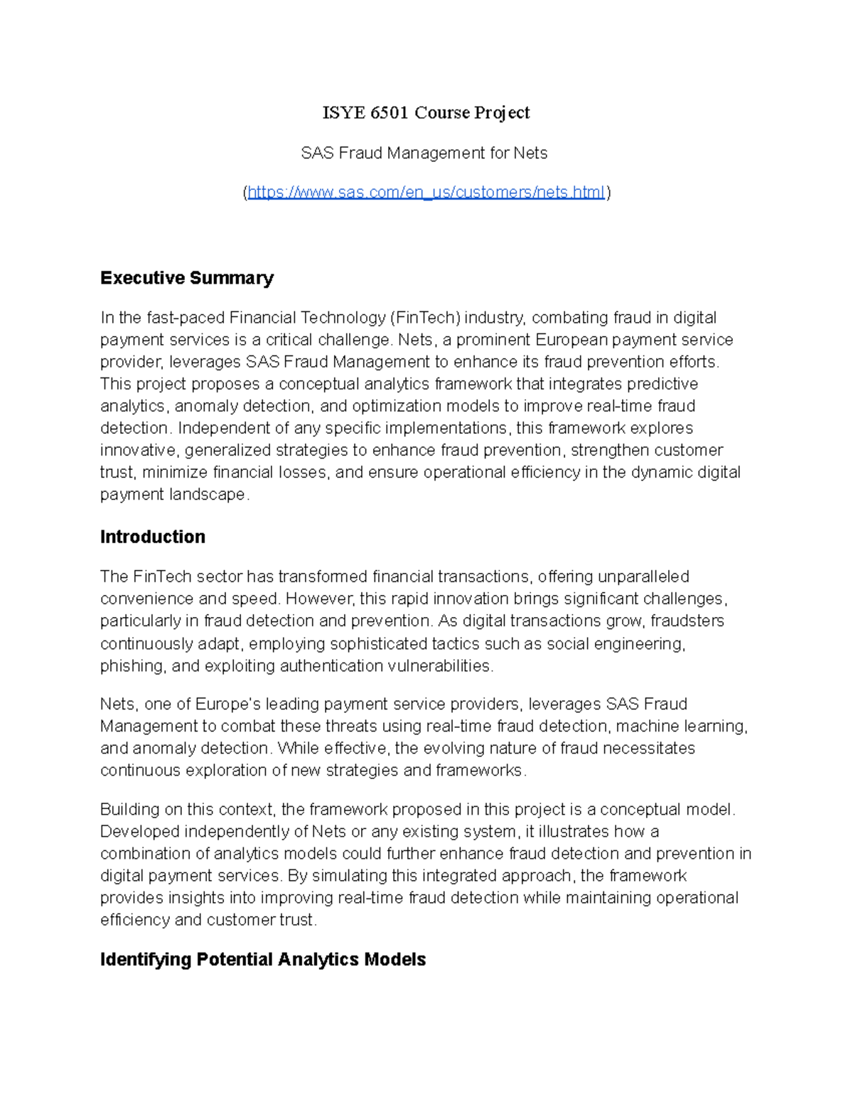 ISYE 6501 Final Project: Conceptual Framework for Fraud Detection in ...