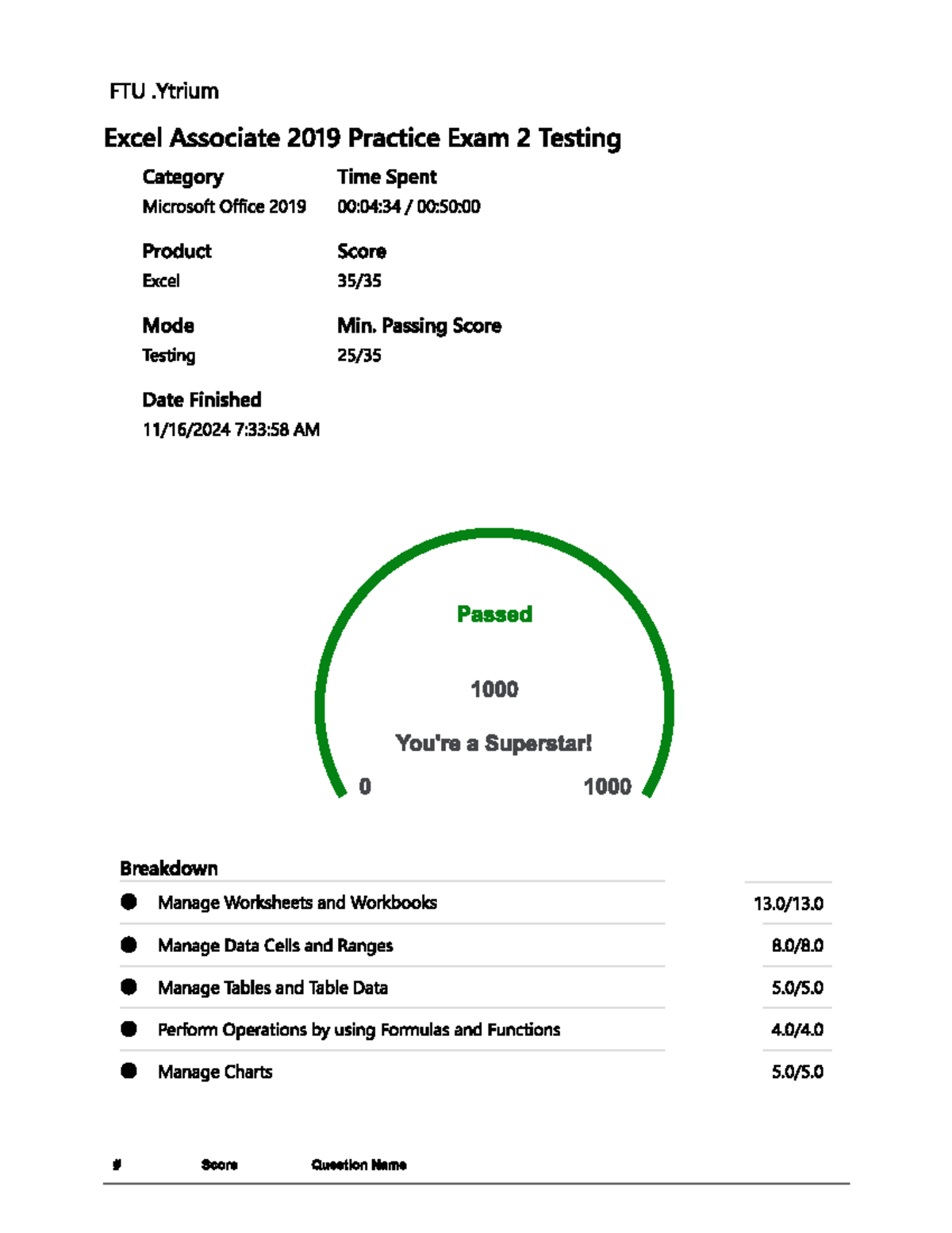 Final Exam - FTU Ytrium MOS Excel Associate 2019 Practice Test - Studocu