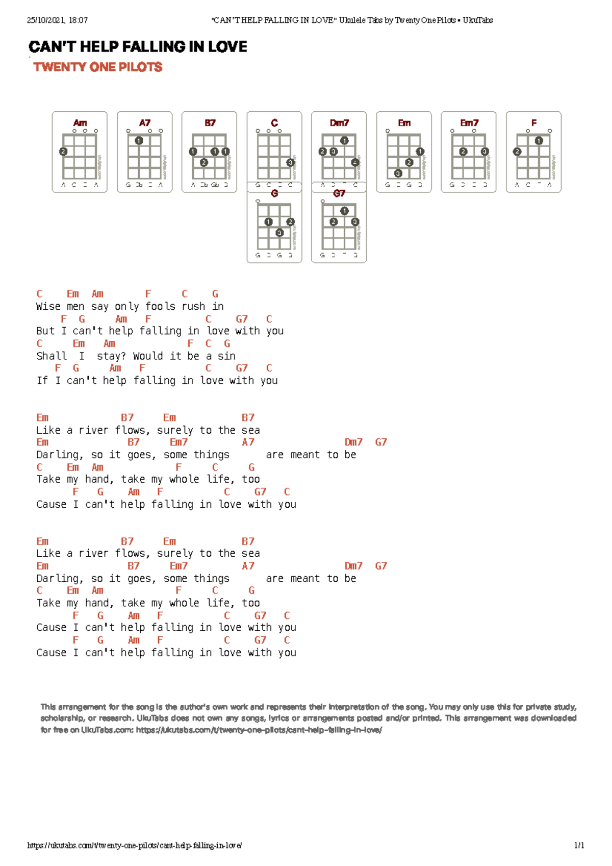 fallin in love with you chords