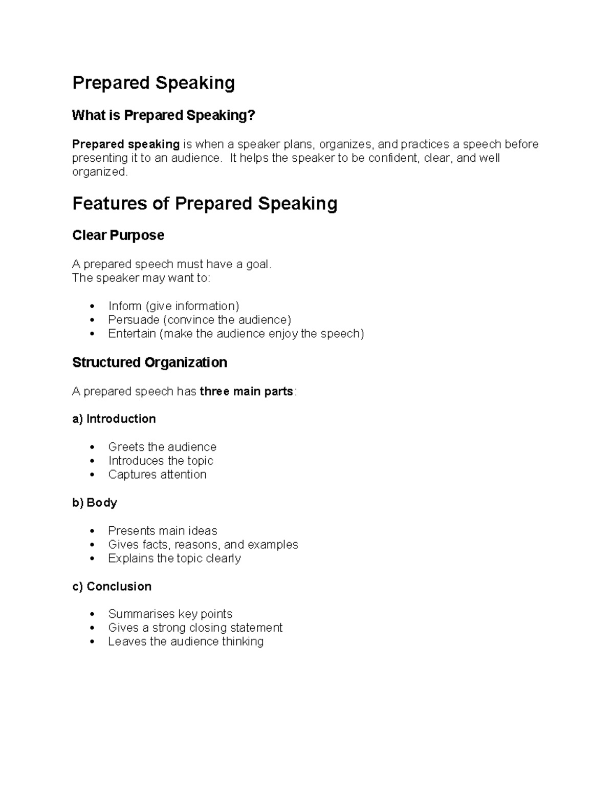 Prepared Speaking: Key Features and Structure Explained - Studocu