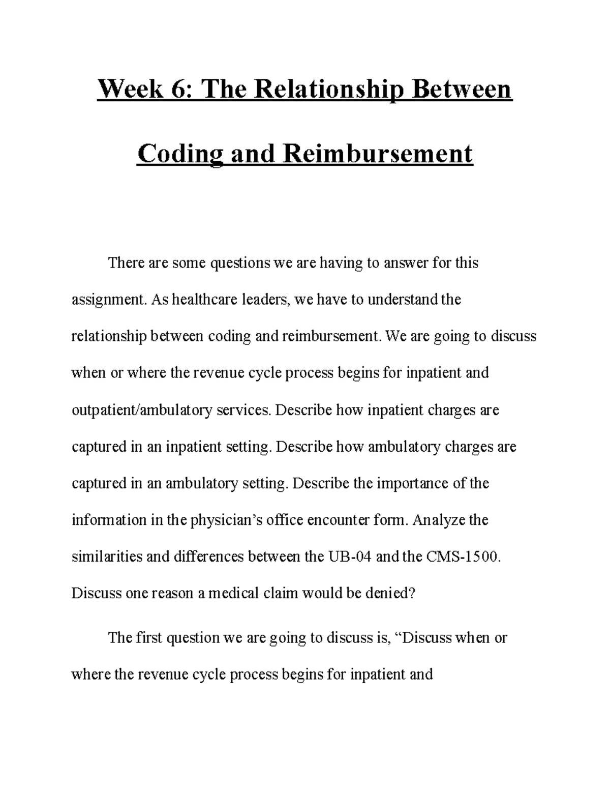 Key Coding and Classification Systems (HSA) - Week 5 Assignment - Studocu