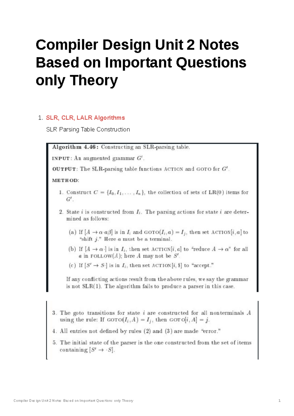 CD 202 - Compiler Design Unit 2: Important Theory Notes - Studocu