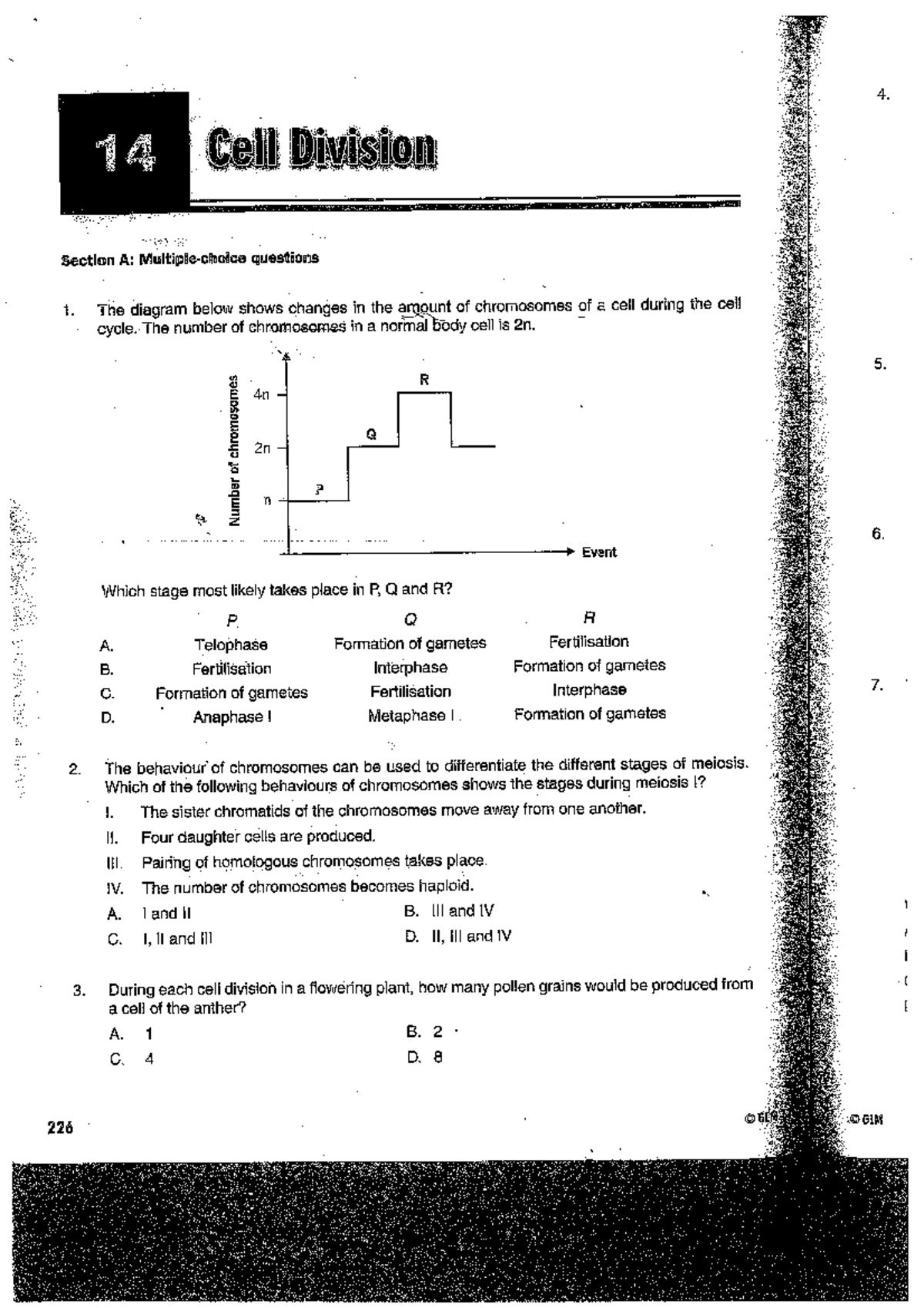 Cell divison exam questions - 4. 14 Cell Division Section A: questions ...