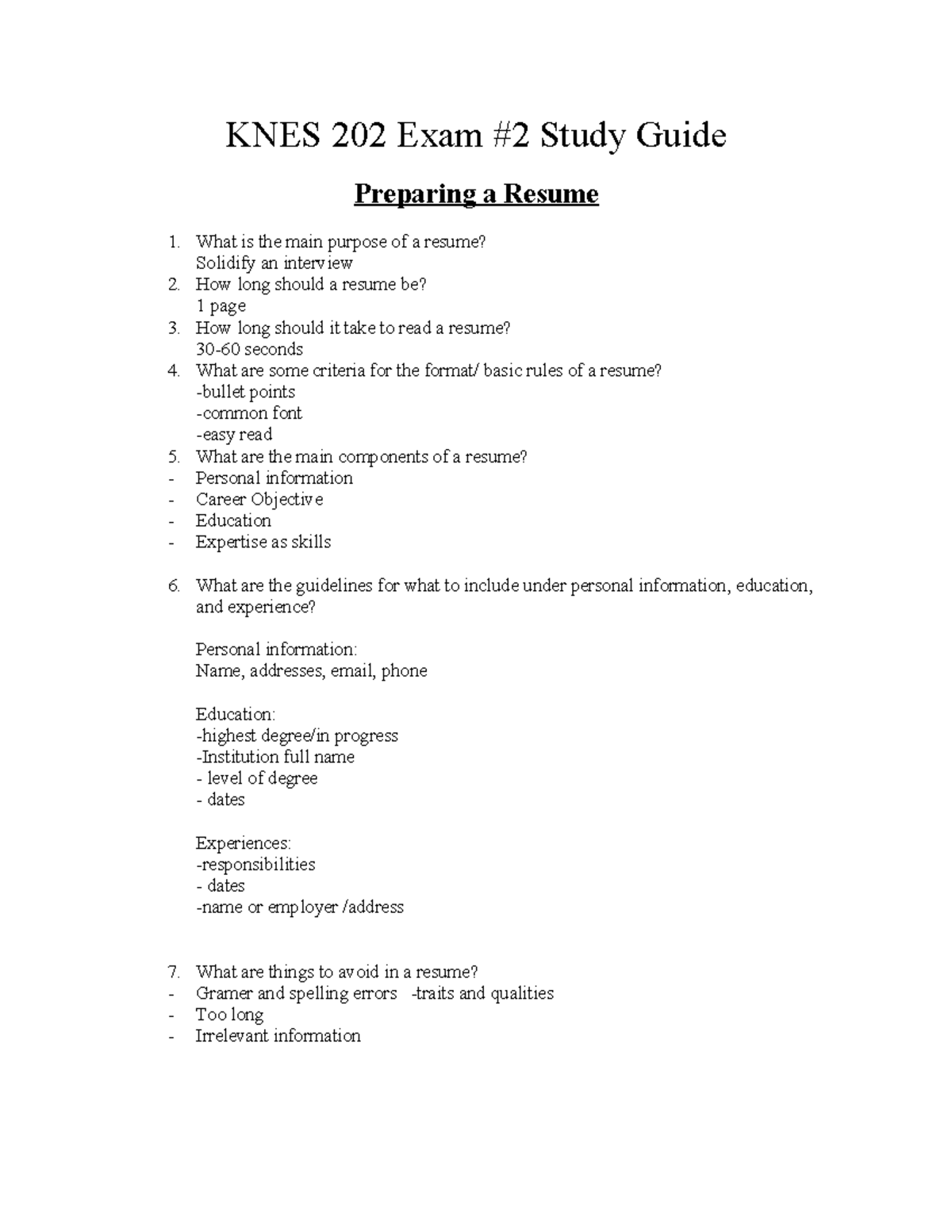 KNES 202 Exam #2 Study Guide: Key Concepts in Fitness and Health - KNES ...
