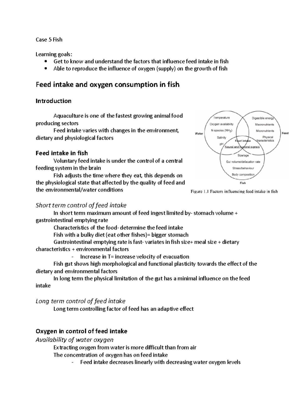 Case Study 5: Impact of Oxygen on Fish Feed Intake and Growth - Studeersnel
