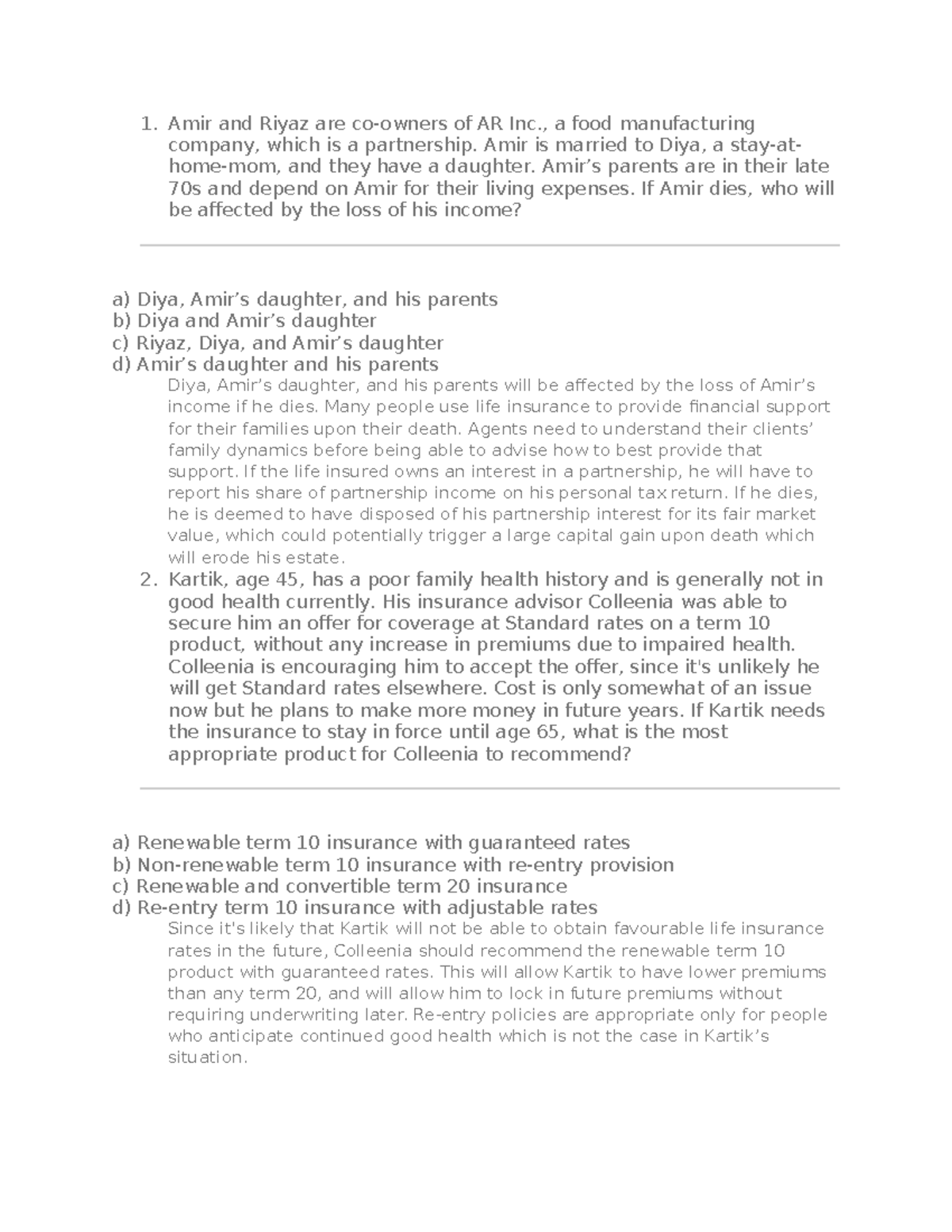 Life Insurance Notes and Q&A for Course Code: INS101 - Studocu