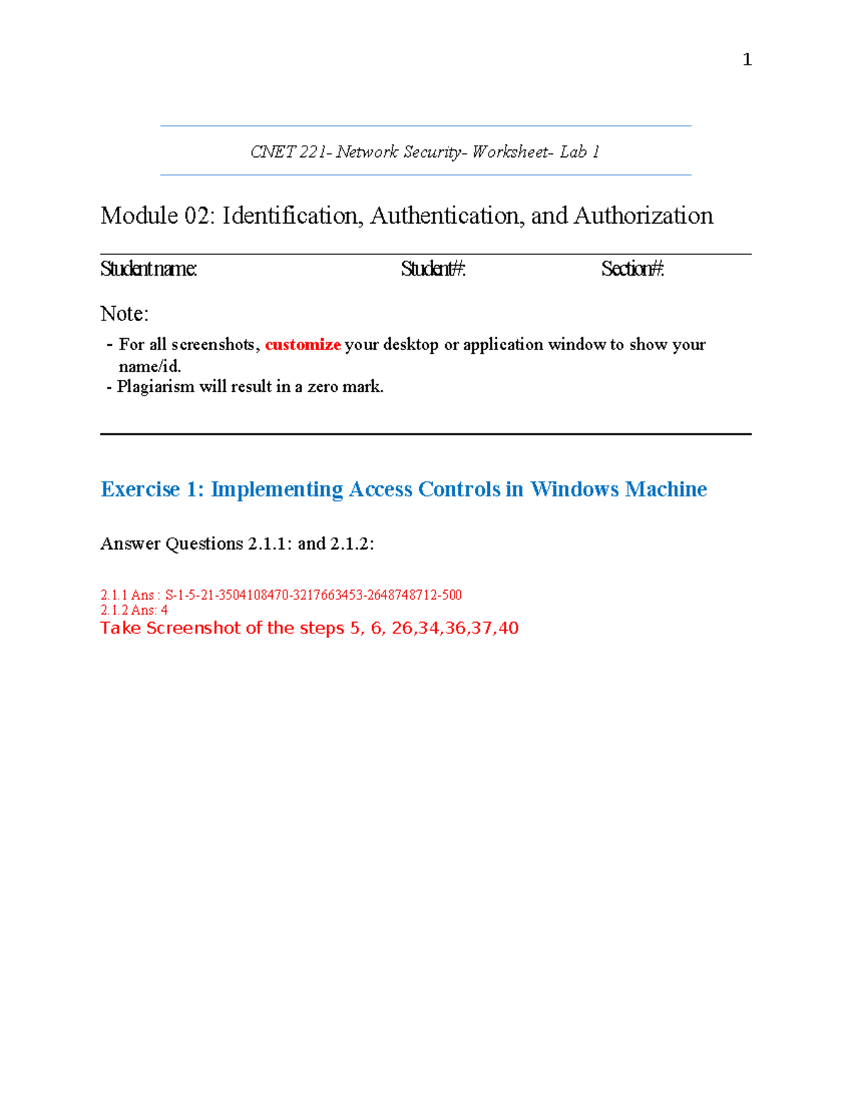 CNET221 Lab 1: Identification, Authentication, and Authorization ...