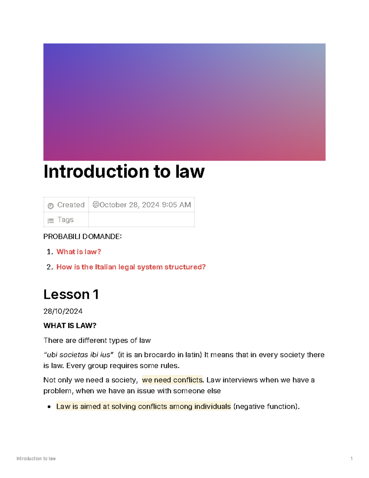 Introduction to Law (LAW101): Key Concepts and Legal Structures - Studocu
