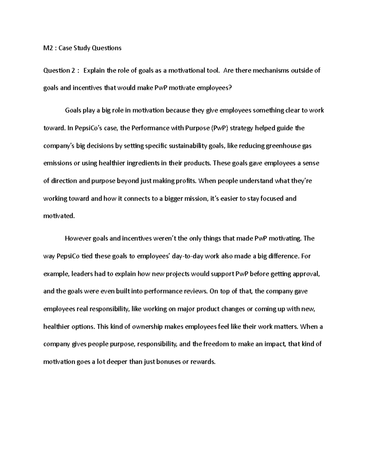 M2: Case Study Q2 - The Role of Goals in Employee Motivation - Studocu
