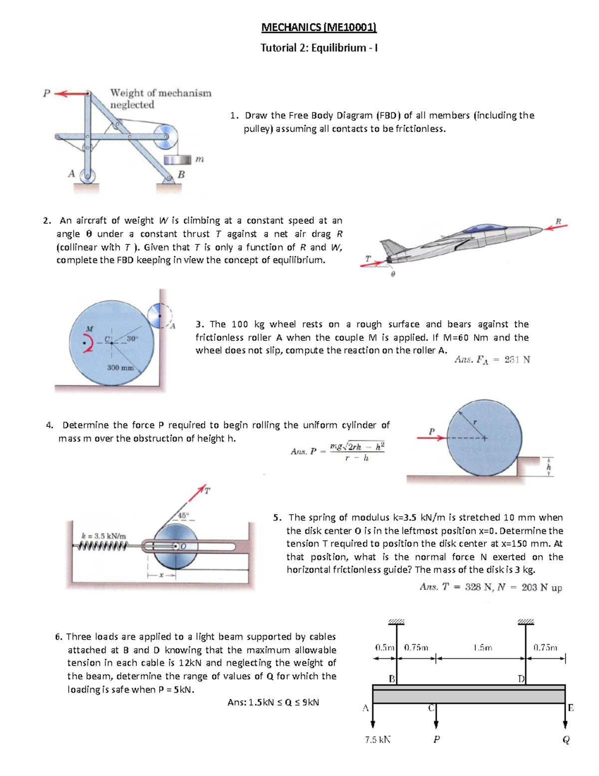 ME10001 - Tutorial 2: Basic Mechanics and Force Equilibrium Exercises ...