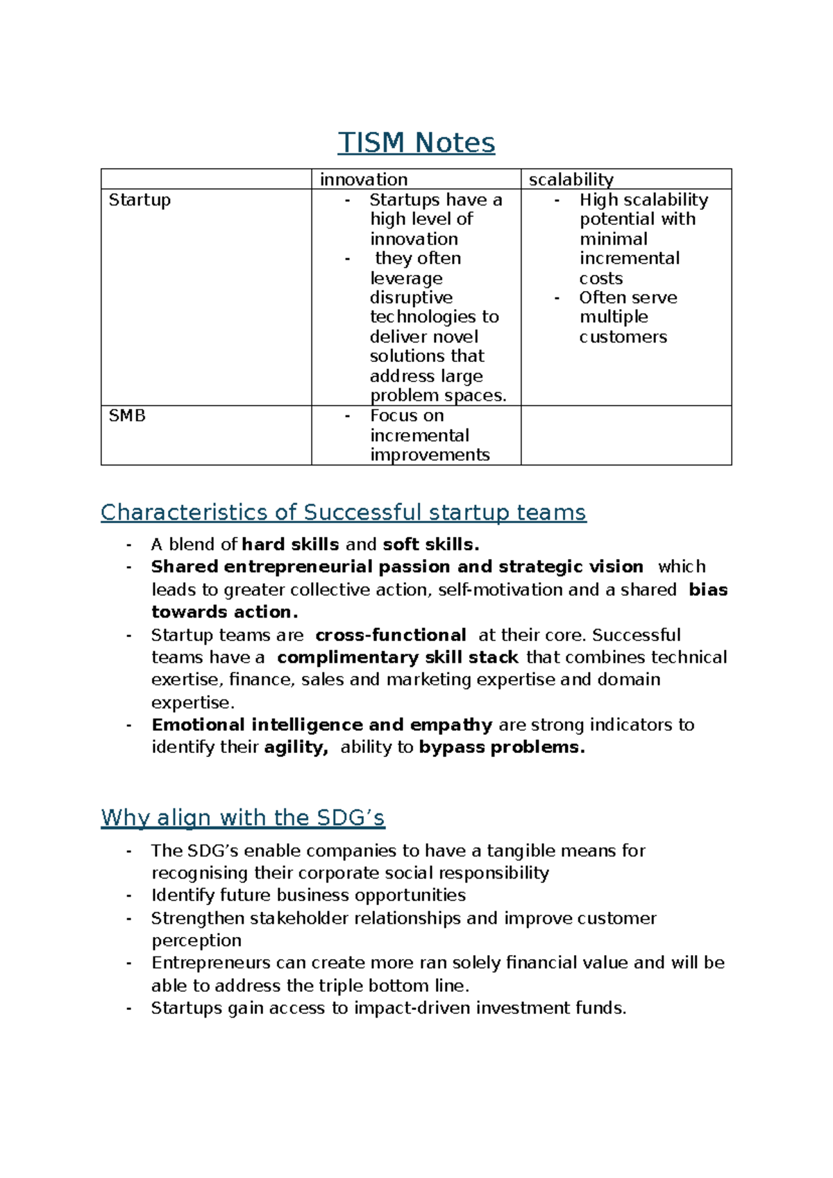 TISM Notes: Key Insights on Innovation and Startup Scalability - Studocu