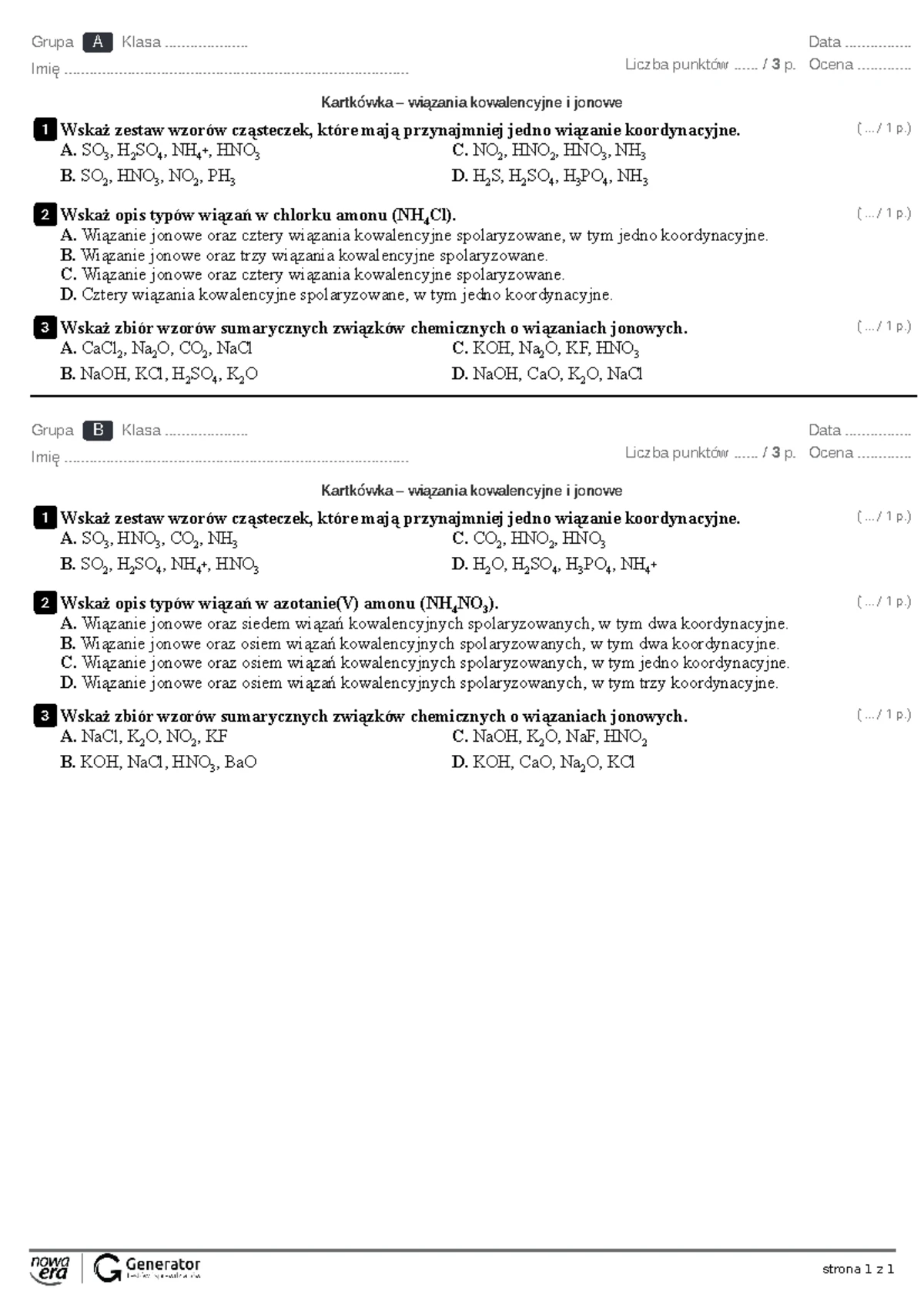 Chemia Nowa Era 1 Gimnazjum Sprawdzian Dział 1 www.studocu.com