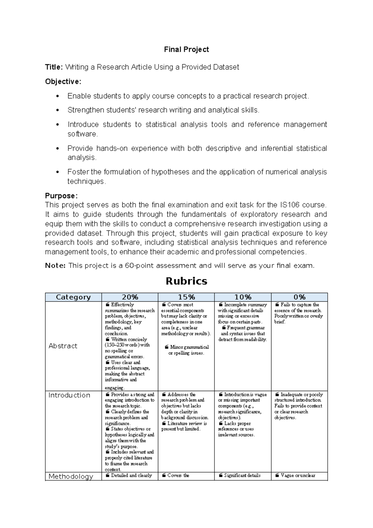 IS106 Final Project - Final Project Title: Writing a Research Article ...