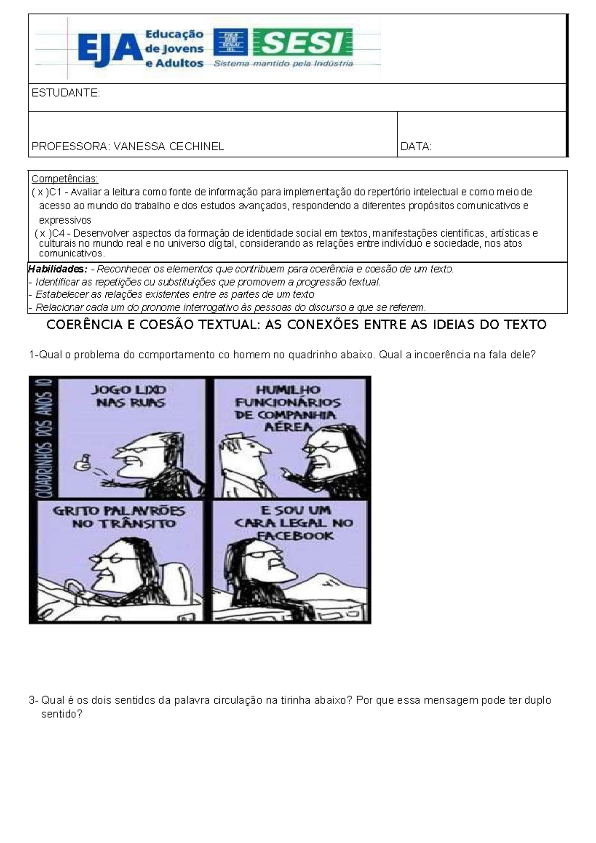 Atividade de Coesão e Coerência - Ensino Fundamental - Studocu
