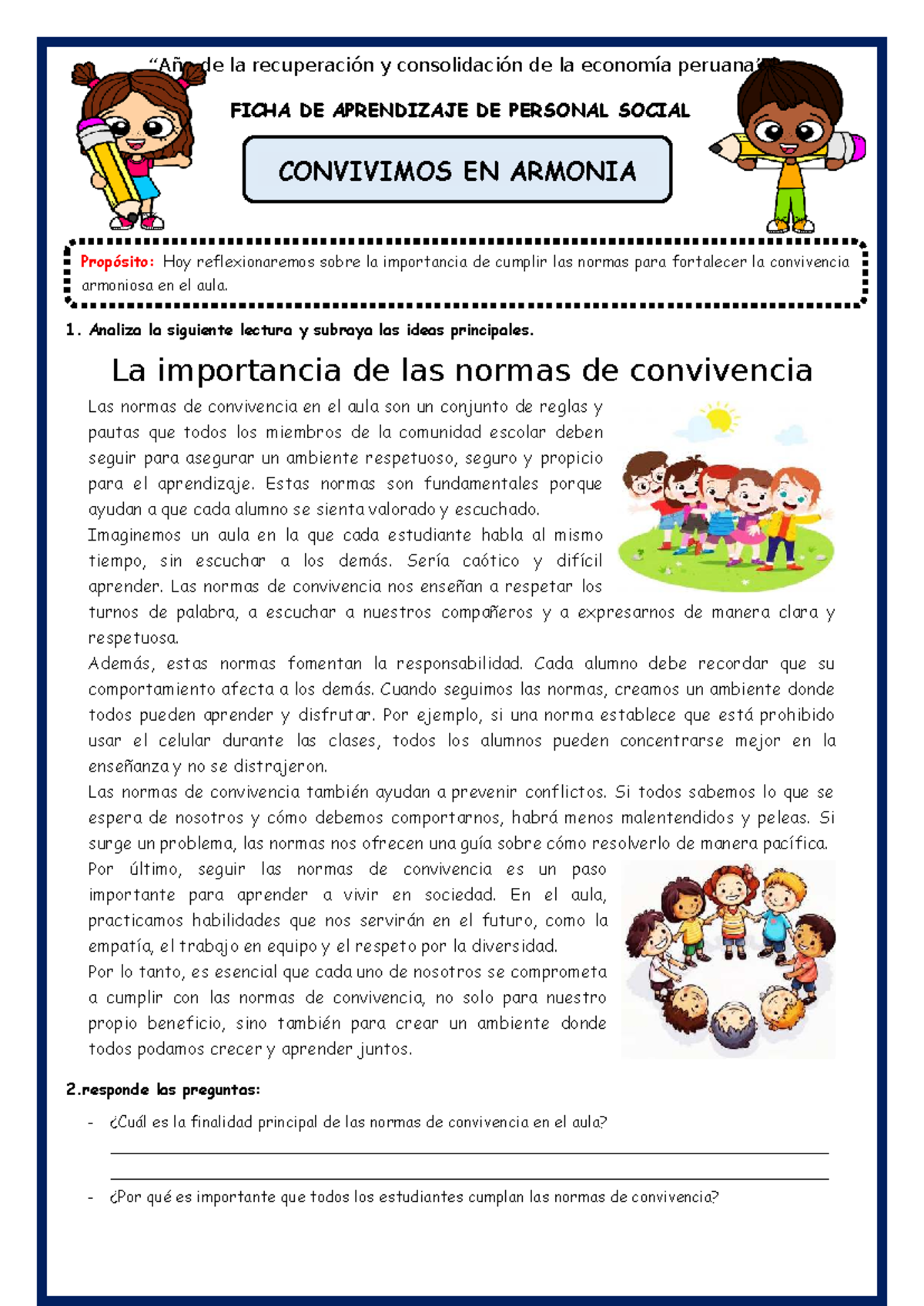 Ficha-PS- Normas de Convivencia en el Aula y Reflexiones - Studocu