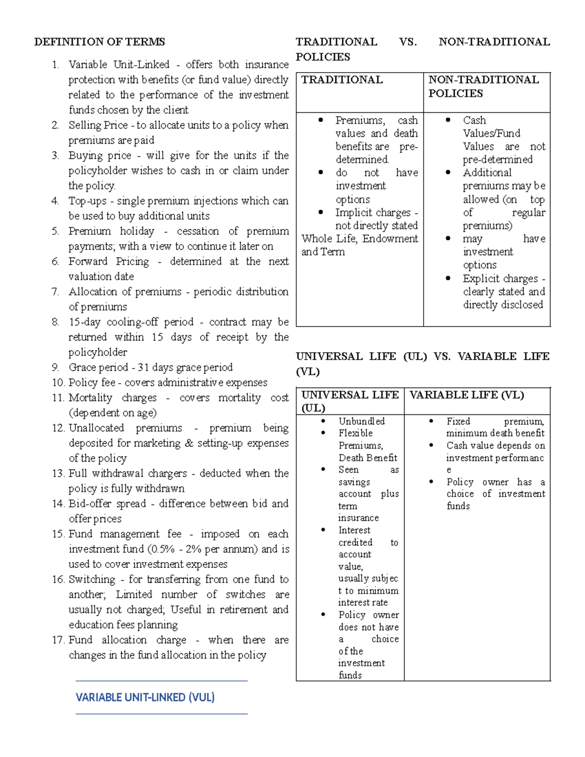 Sunlife Reviewer - VUL: Traditional vs. Variable Life Policies - Studocu