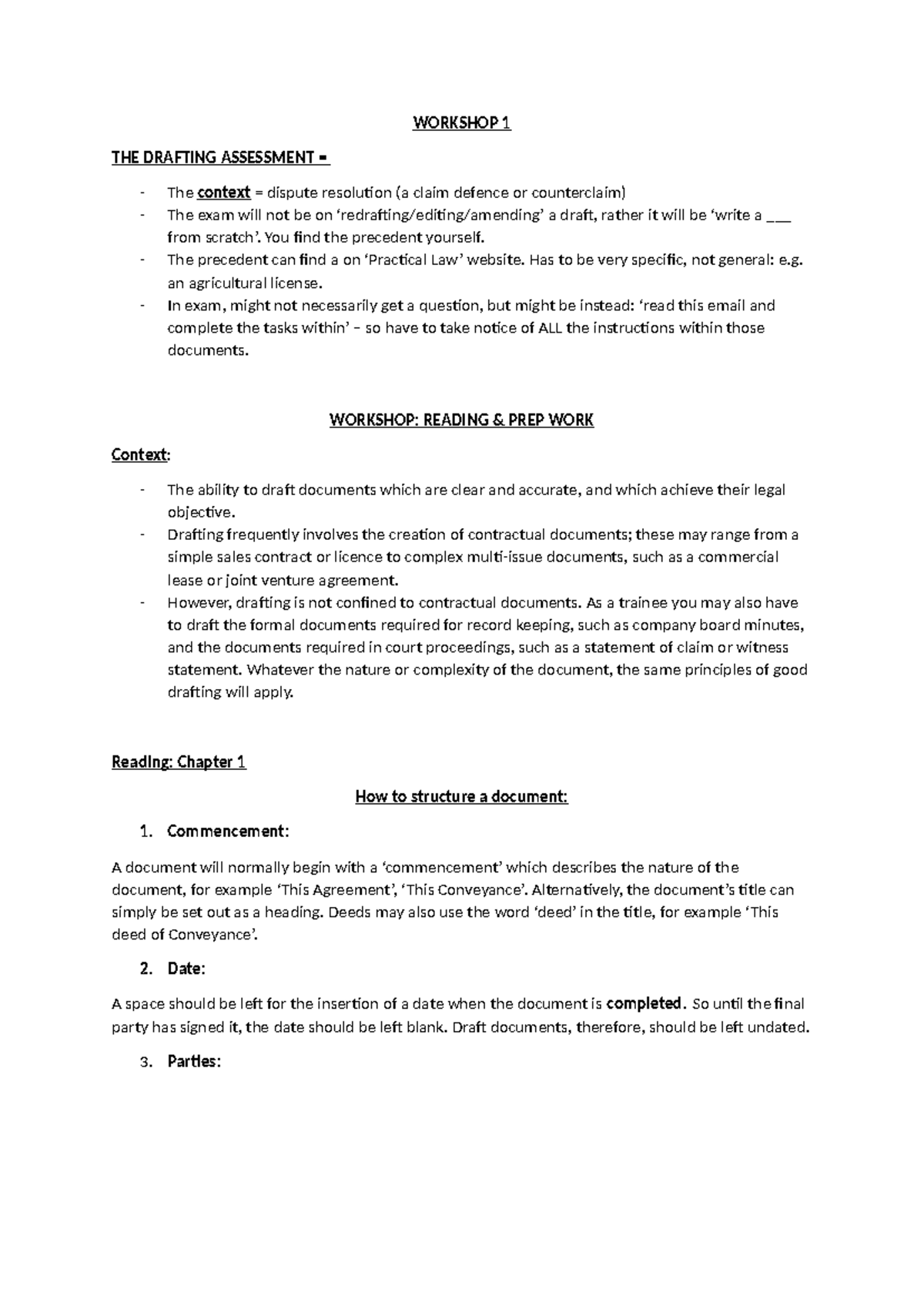 Workshop 1: Drafting Assessment for Context Dispute Resolution - Studocu
