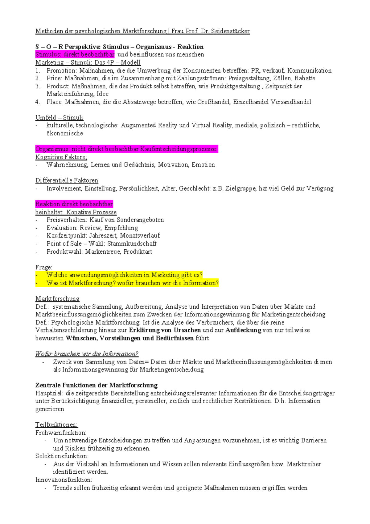 Methoden der psychologischen Marktforschung - Dr. Seidenstücker S – O ...