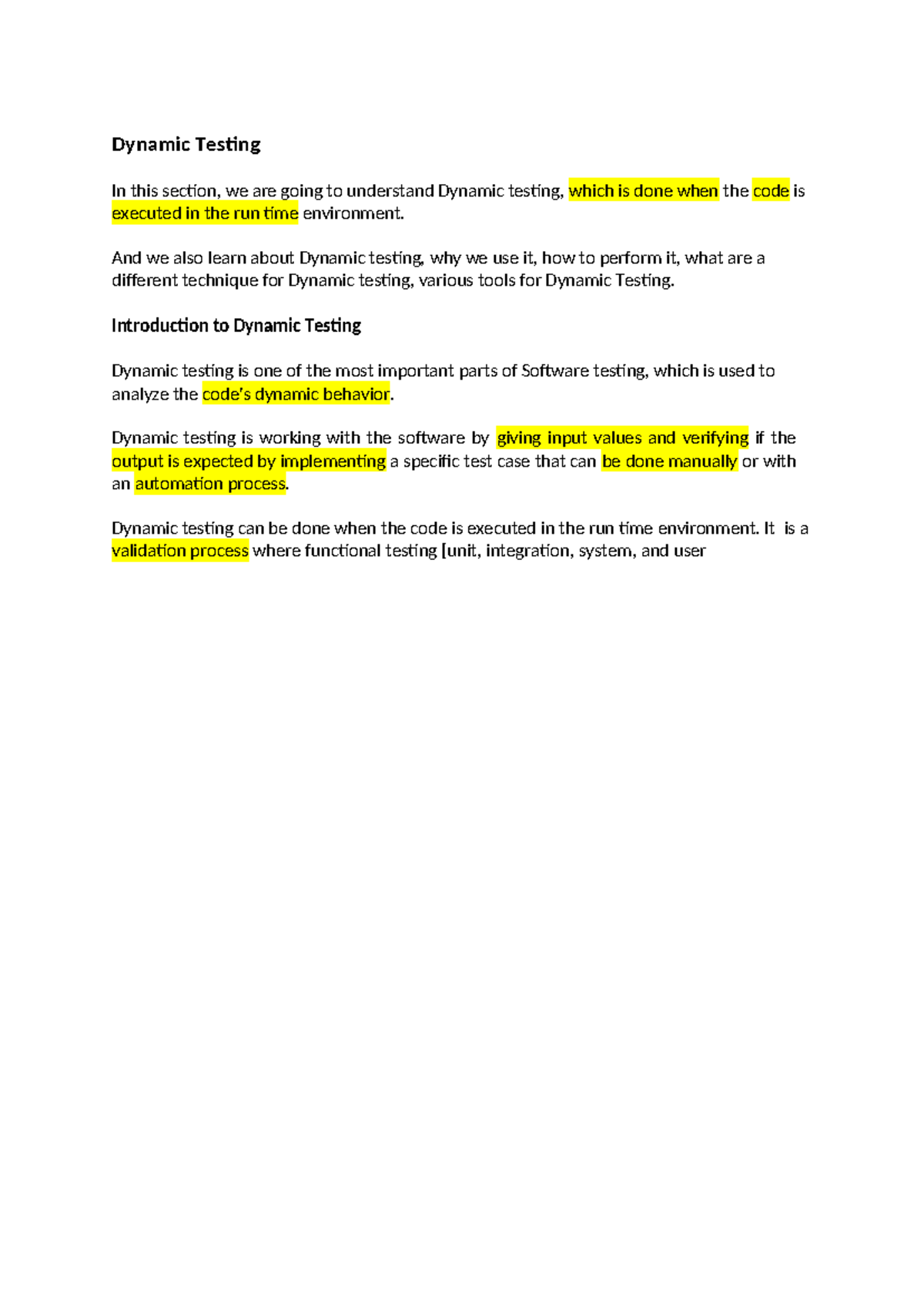 Dynamic Testing - And we also learn about Dynamic testing, why we use ...