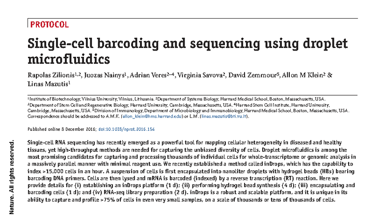 Single-Cell Barcoding & Sequencing via Droplet Microfluidics Protocol ...