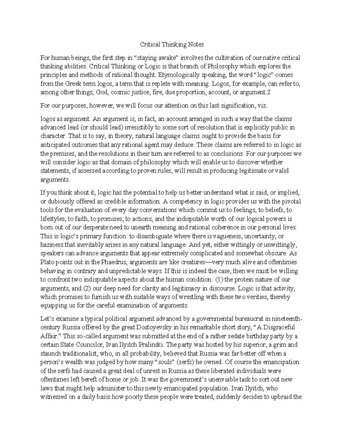 Critical Thinking Notes: Logic & Rational Discourse Analysis - Studocu