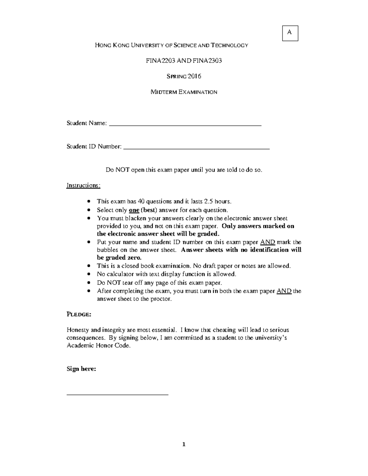 (FINA2303) Midterm Exam 1 Study Guide - Spring 2016 - Studocu