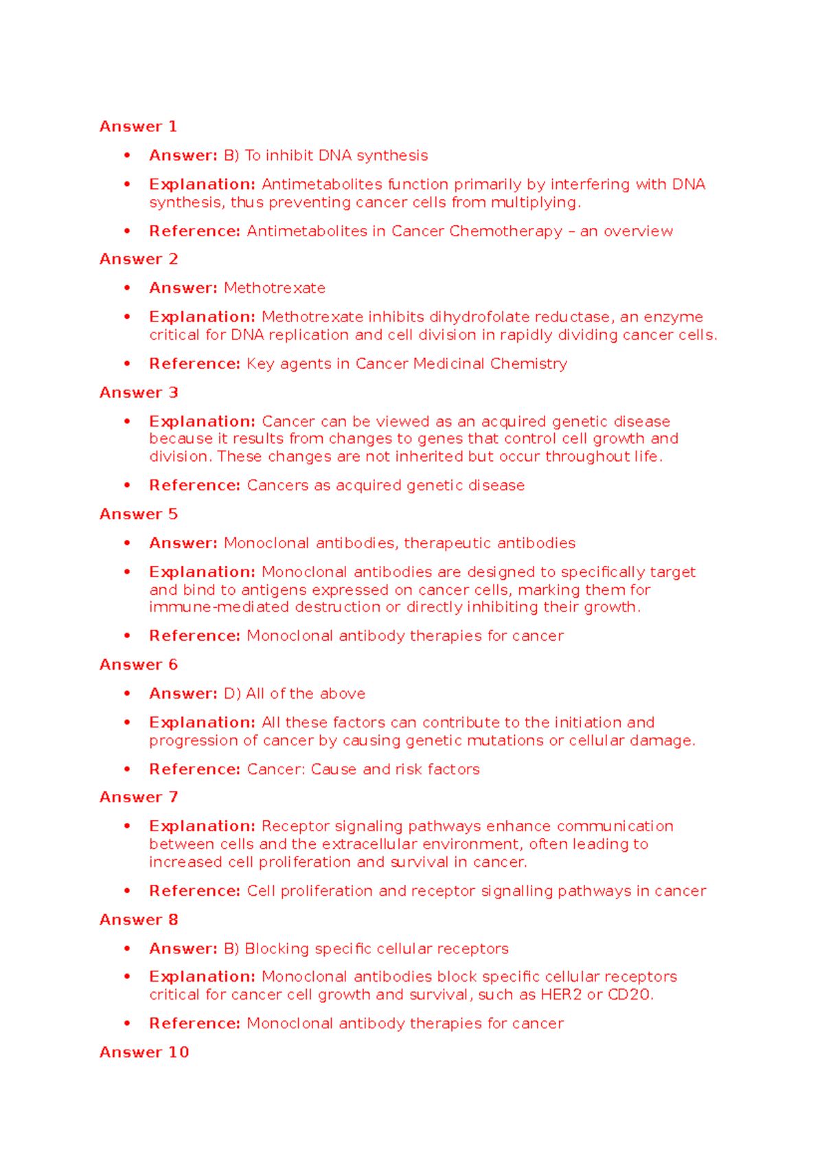 Cancer Answer 2: Key Concepts in Cancer Treatment and Genetics - Studocu