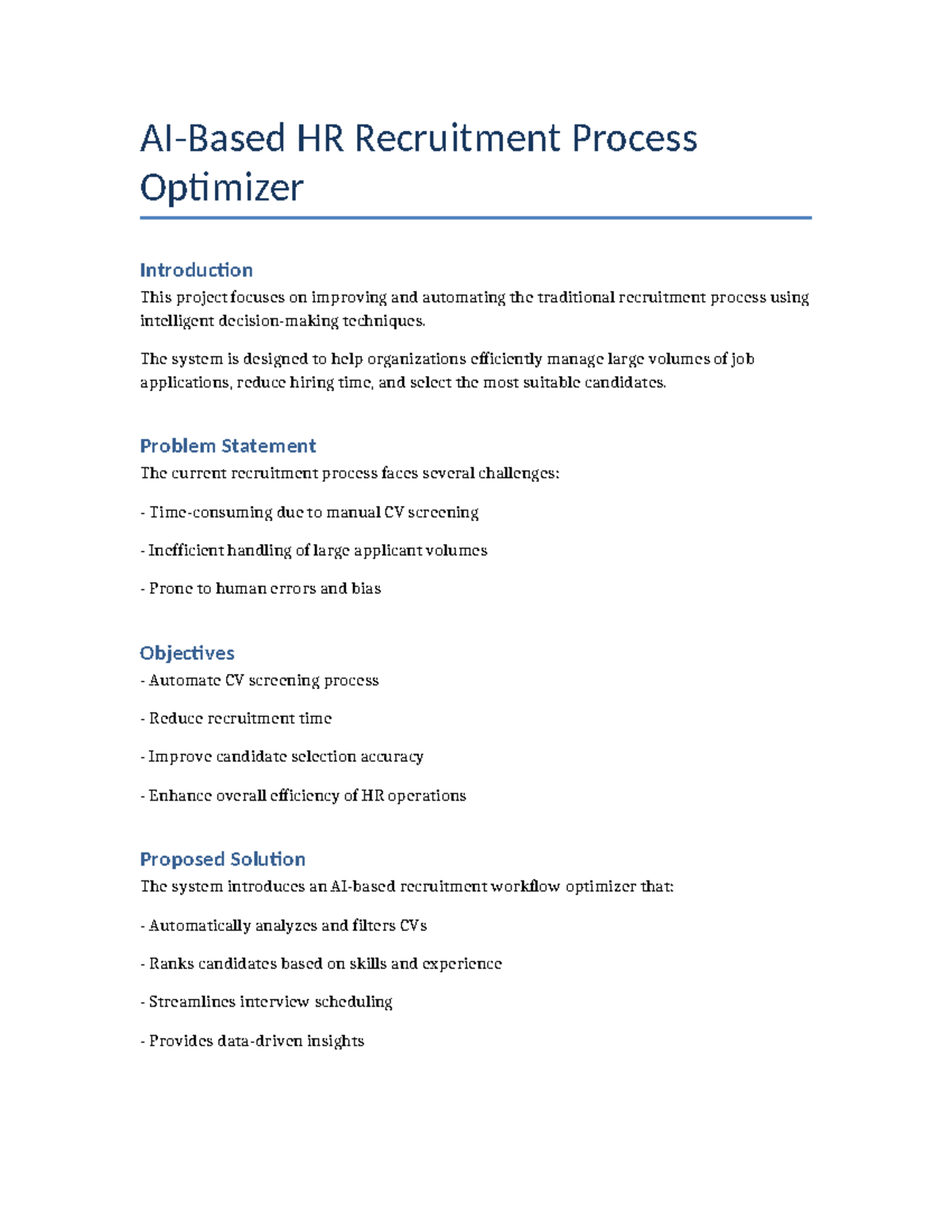 AI HR Recruitment Process Optimizer Documentation - Studocu